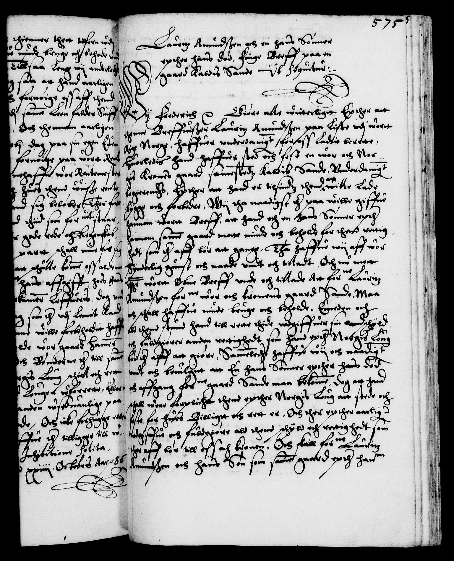 Danske Kanselli 1572-1799, AV/RA-EA-3023/F/Fc/Fca/Fcaa/L0001: Norske registre (mikrofilm), 1572-1588, p. 575a