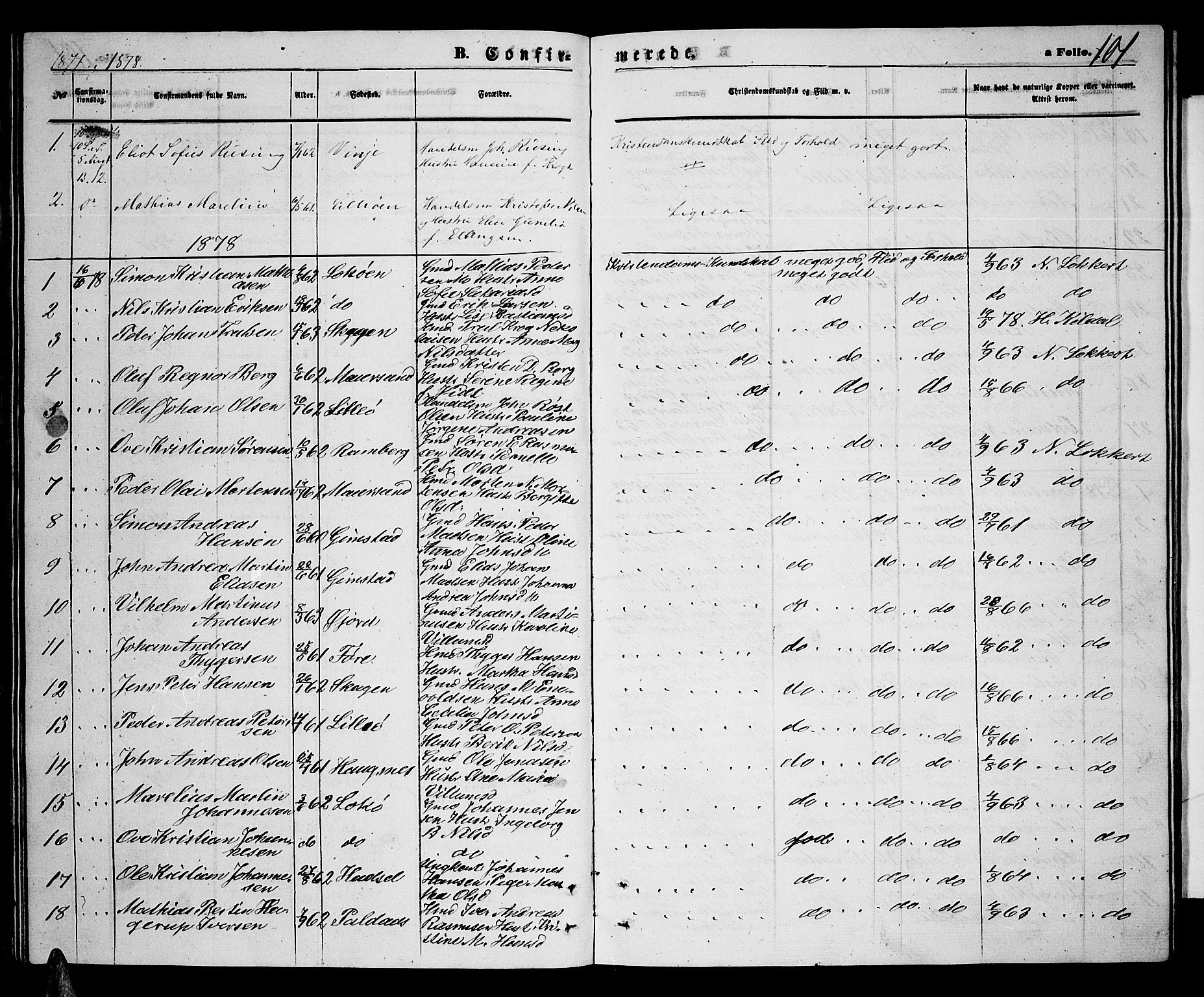 Ministerialprotokoller, klokkerbøker og fødselsregistre - Nordland, AV/SAT-A-1459/891/L1314: Parish register (copy) no. 891C03, 1870-1885, p. 101