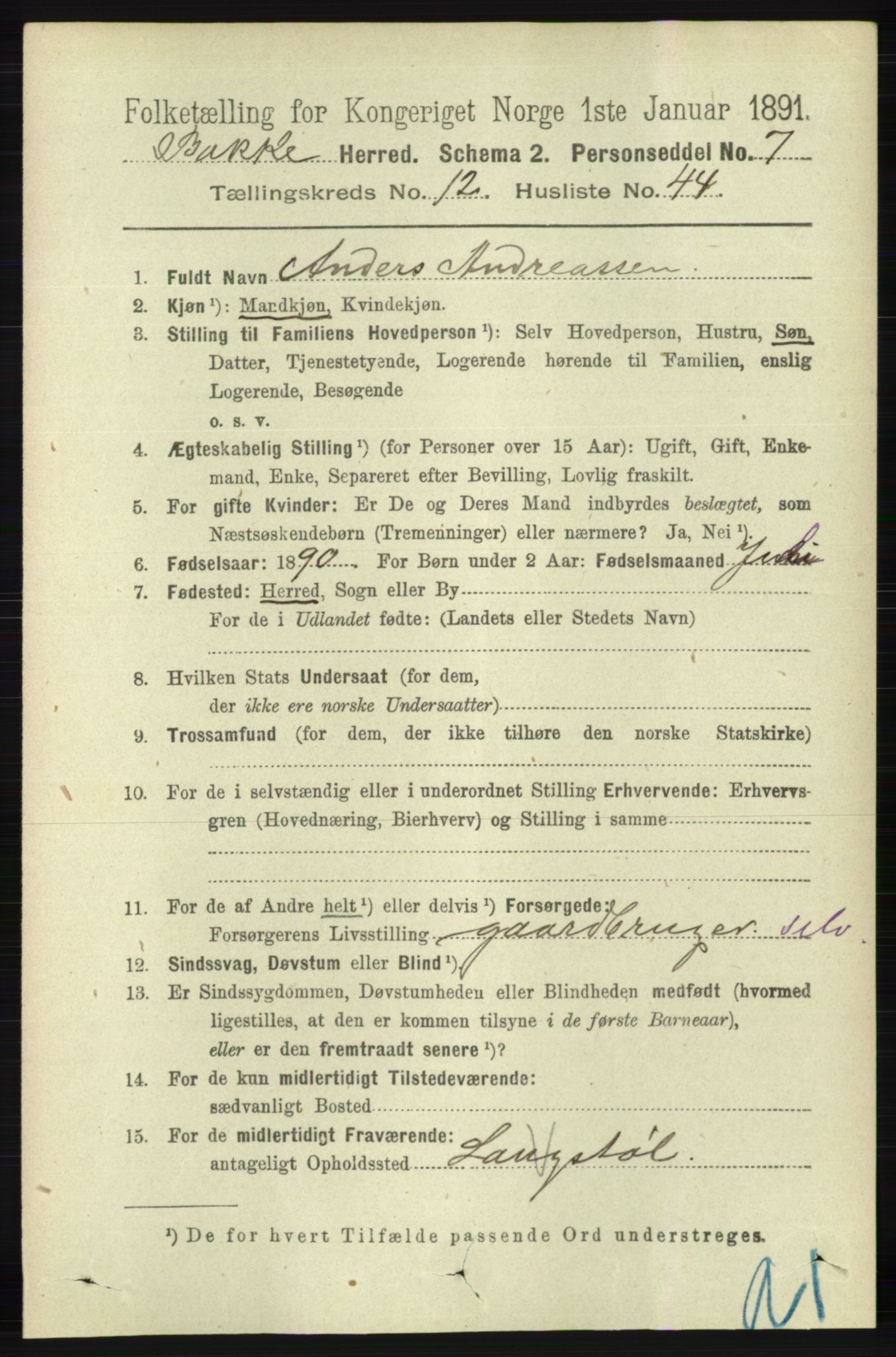 RA, 1891 census for 1045 Bakke, 1891, p. 2659