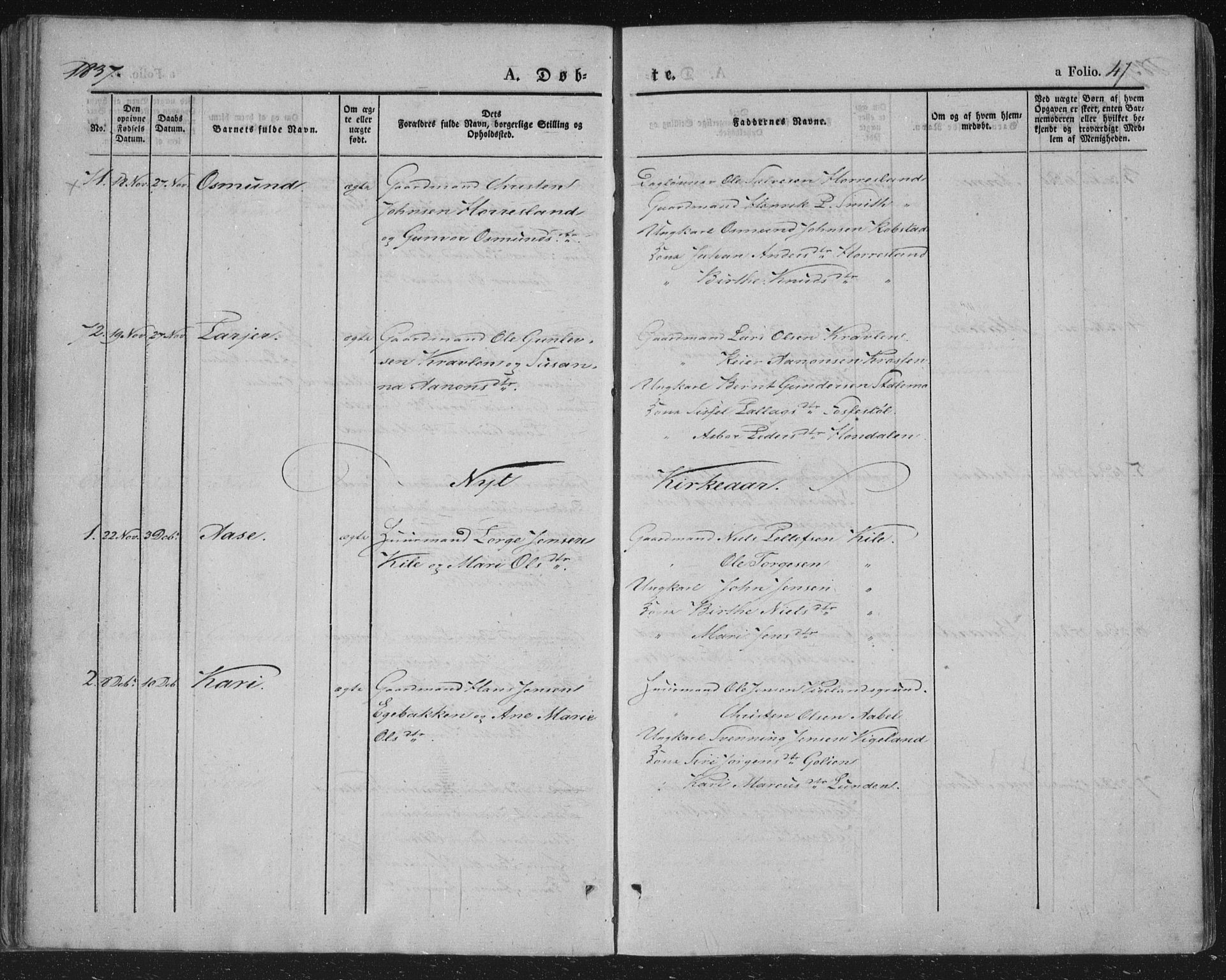 Vennesla sokneprestkontor, AV/SAK-1111-0045/Fa/Fac/L0004: Parish register (official) no. A 4, 1834-1855, p. 47