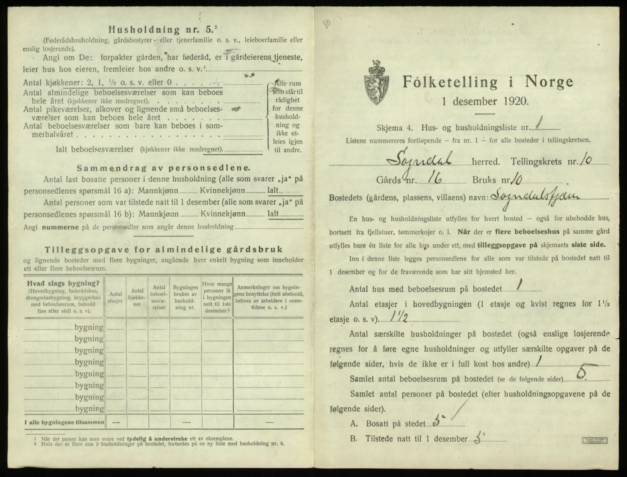 SAB, 1920 census for Sogndal, 1920, p. 602