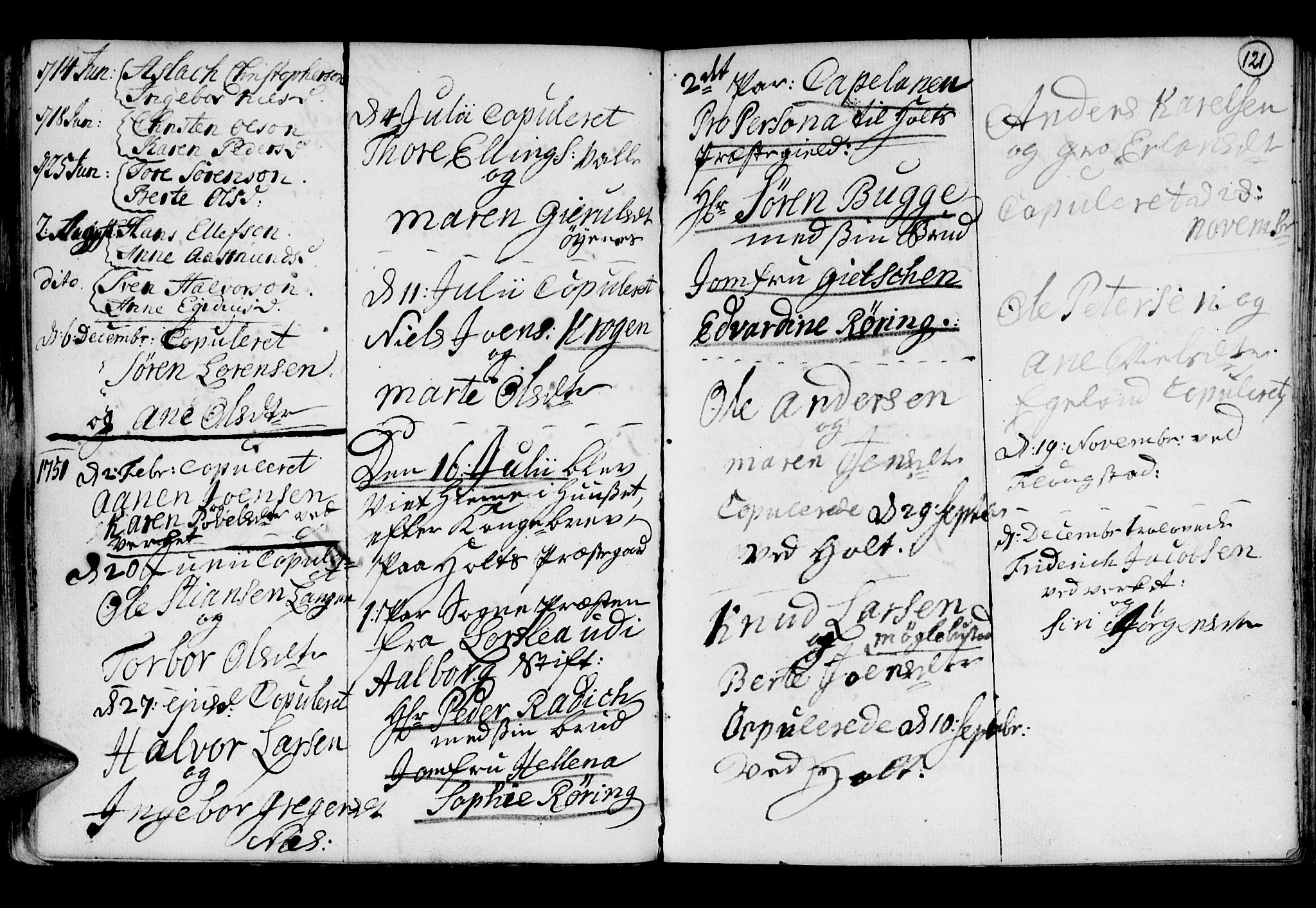Holt sokneprestkontor, SAK/1111-0021/F/Fb/L0005: Parish register (copy) no. B 5, 1746-1764, p. 121