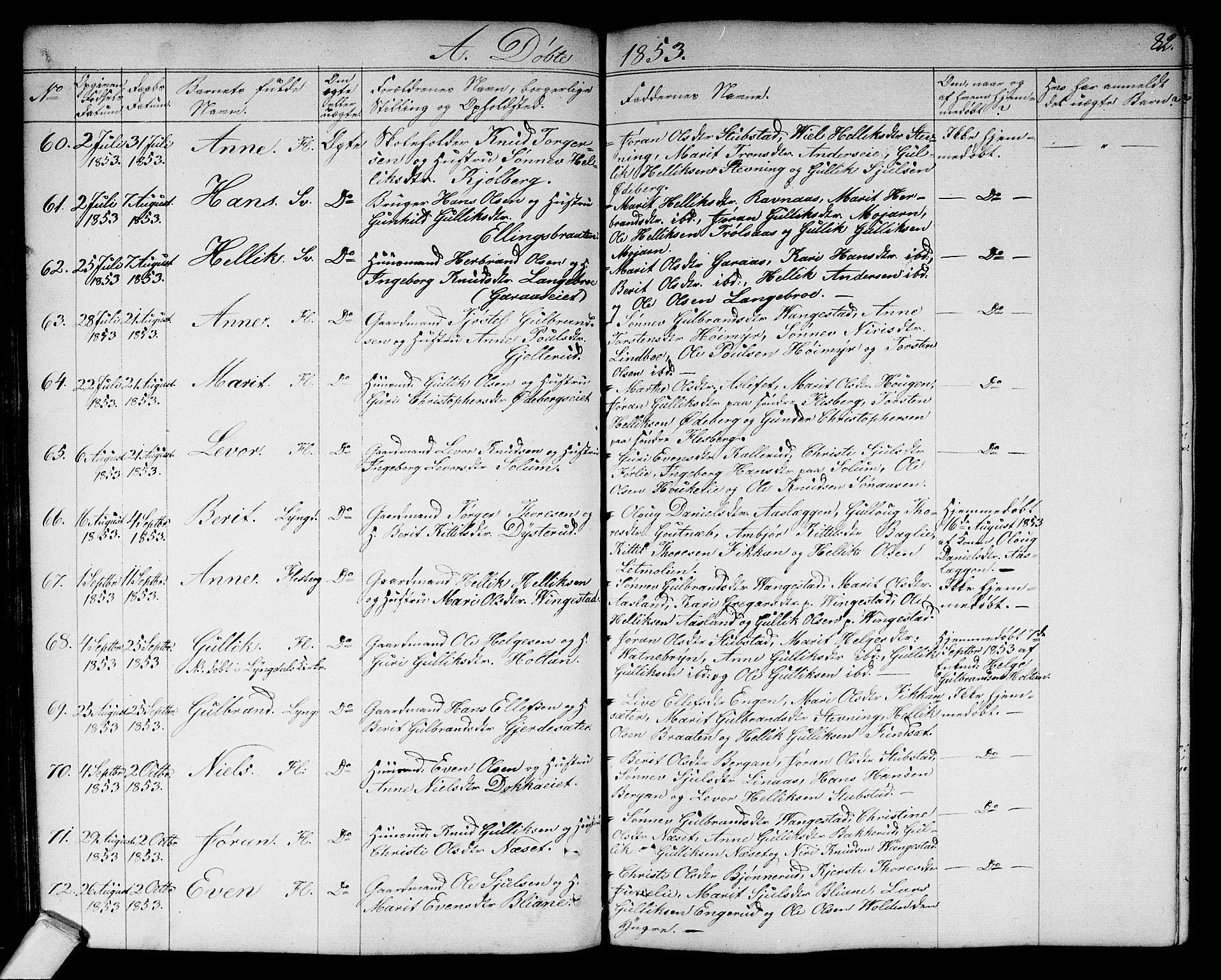 Flesberg kirkebøker, AV/SAKO-A-18/G/Ga/L0002: Parish register (copy) no. I 2, 1834-1860, p. 82
