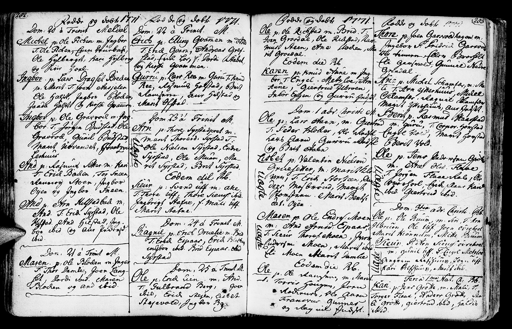 Ministerialprotokoller, klokkerbøker og fødselsregistre - Sør-Trøndelag, SAT/A-1456/672/L0851: Parish register (official) no. 672A04, 1751-1775, p. 282-283