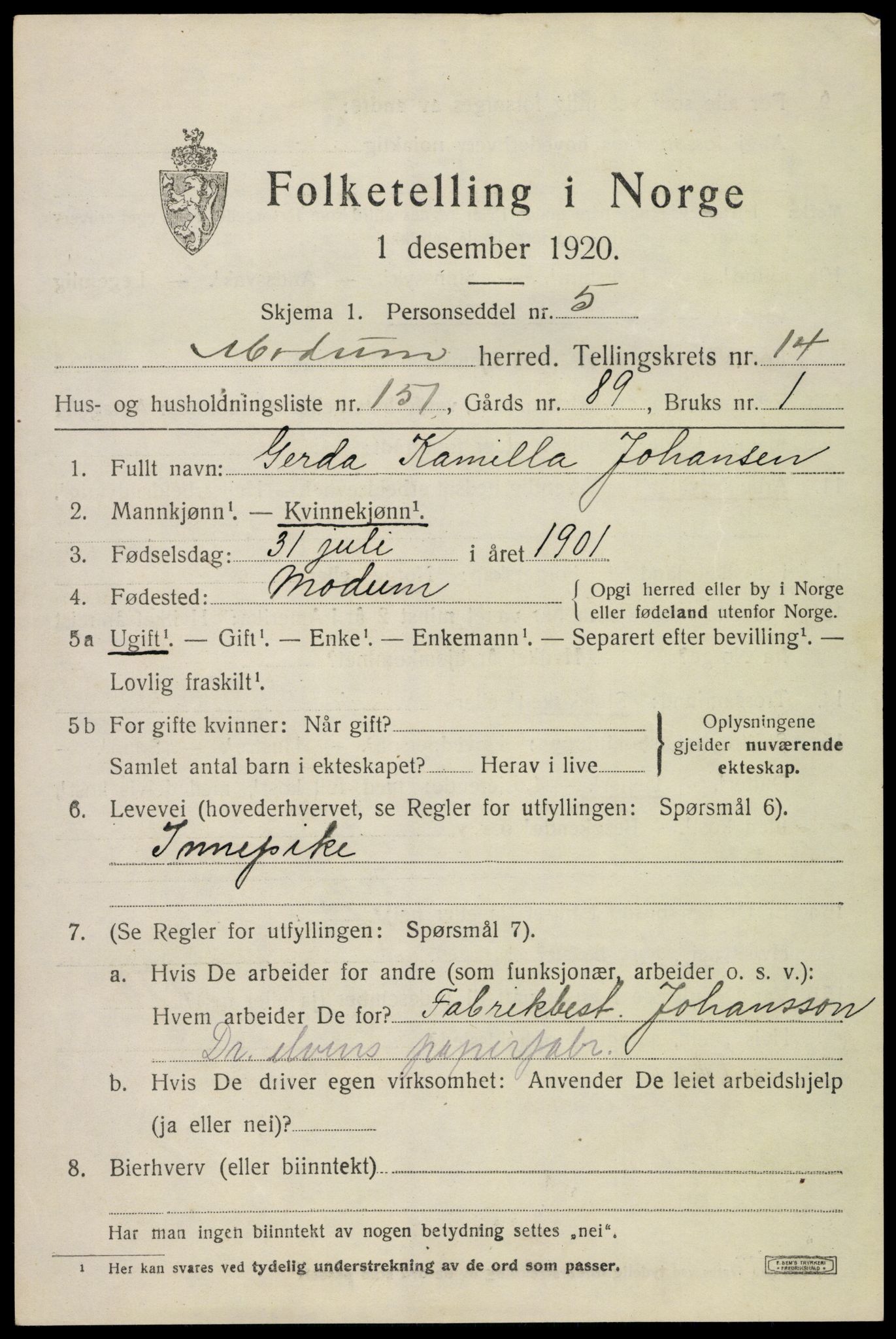 SAKO, 1920 census for Modum, 1920, p. 17955