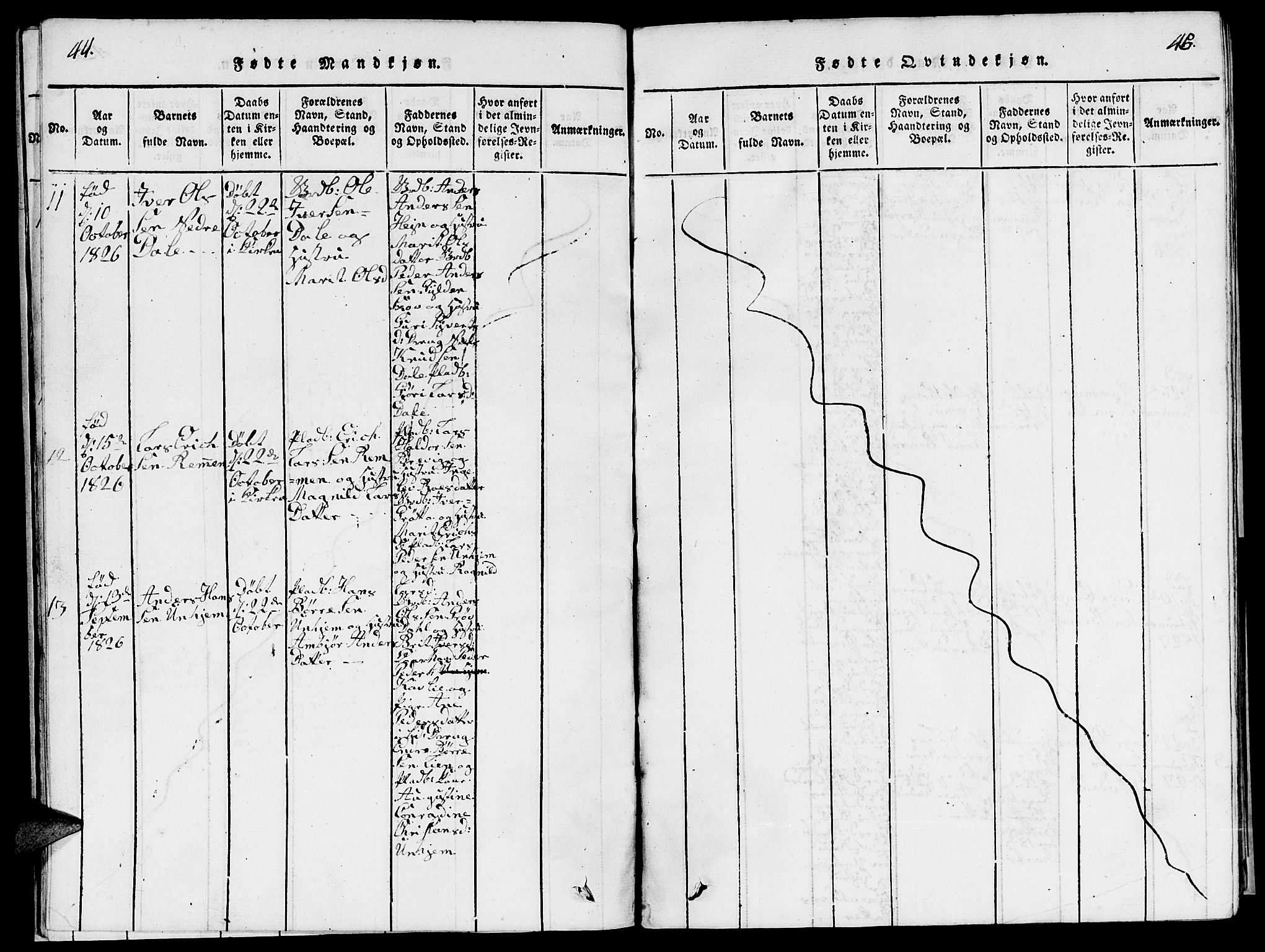 Ministerialprotokoller, klokkerbøker og fødselsregistre - Møre og Romsdal, AV/SAT-A-1454/545/L0587: Parish register (copy) no. 545C01, 1818-1836, p. 44-45