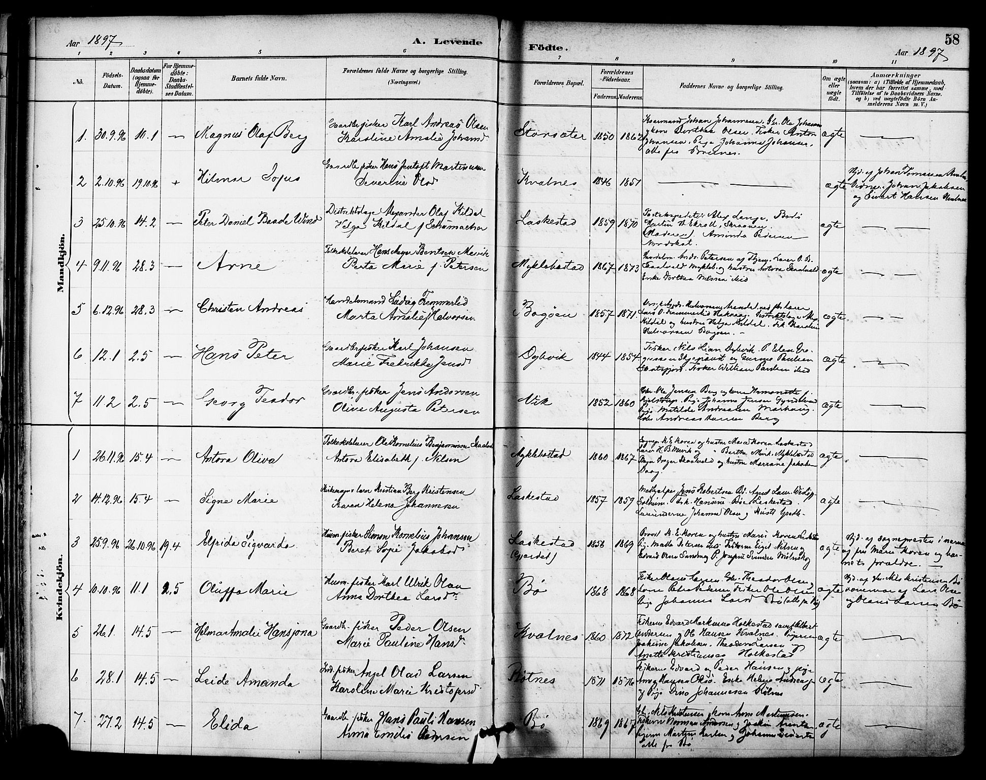 Ministerialprotokoller, klokkerbøker og fødselsregistre - Nordland, AV/SAT-A-1459/855/L0803: Parish register (official) no. 855A11, 1887-1905, p. 58