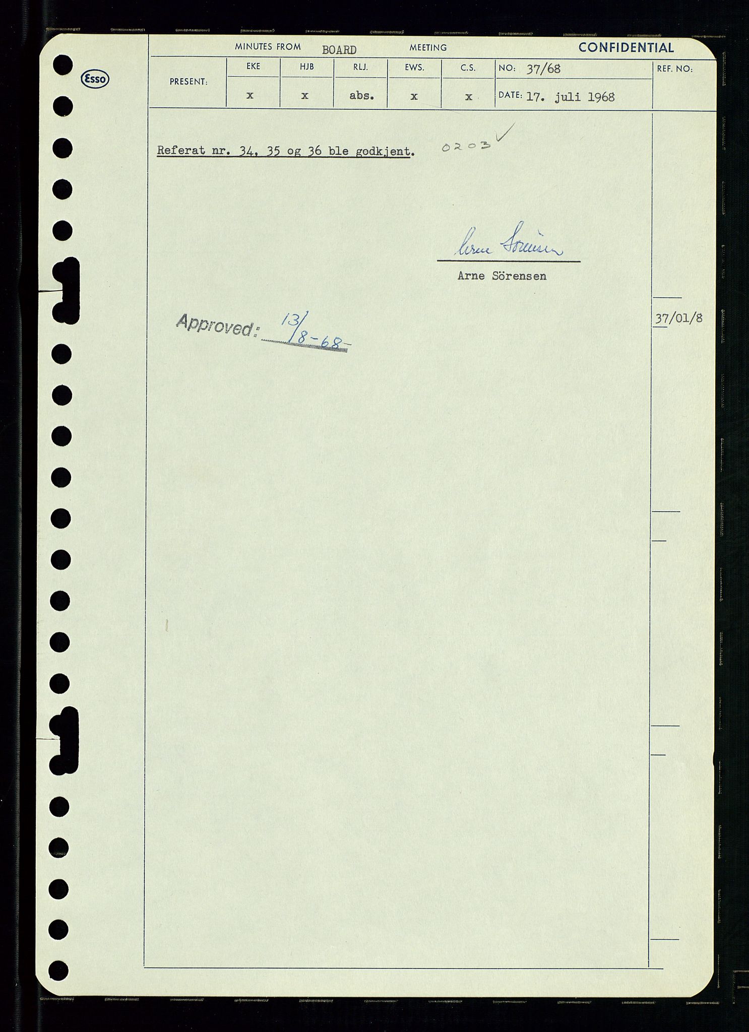 Pa 0982 - Esso Norge A/S, AV/SAST-A-100448/A/Aa/L0002/0004: Den administrerende direksjon Board minutes (styrereferater) / Den administrerende direksjon Board minutes (styrereferater), 1968, p. 59