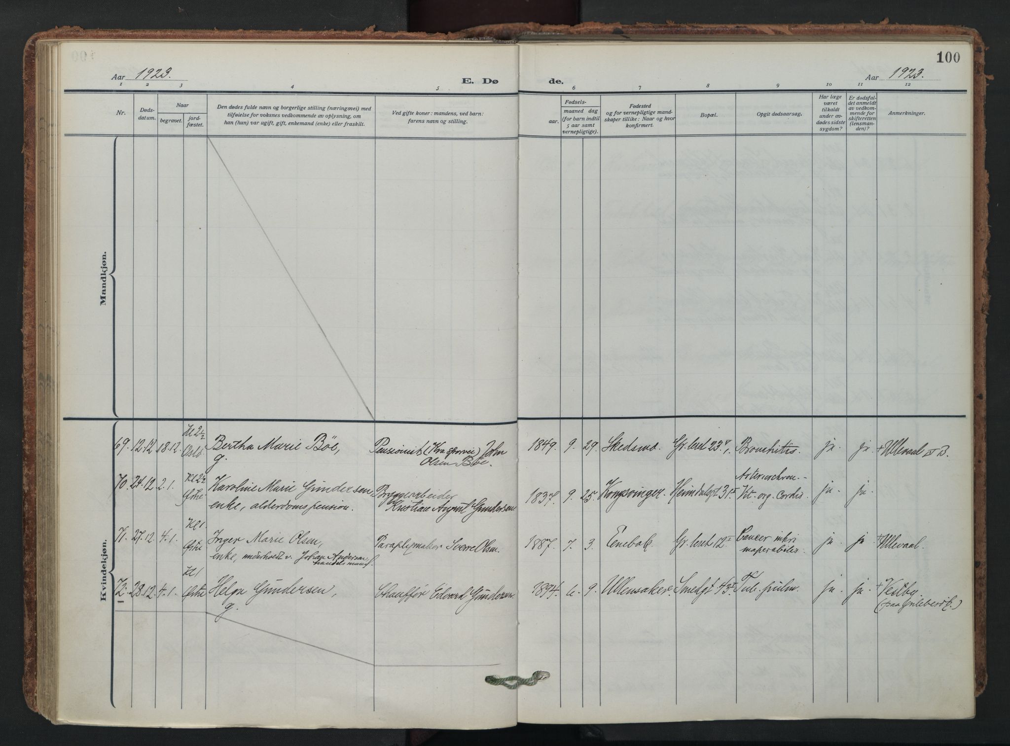 Grønland prestekontor Kirkebøker, AV/SAO-A-10848/F/Fa/L0019: Parish register (official) no. 19, 1918-1938, p. 100