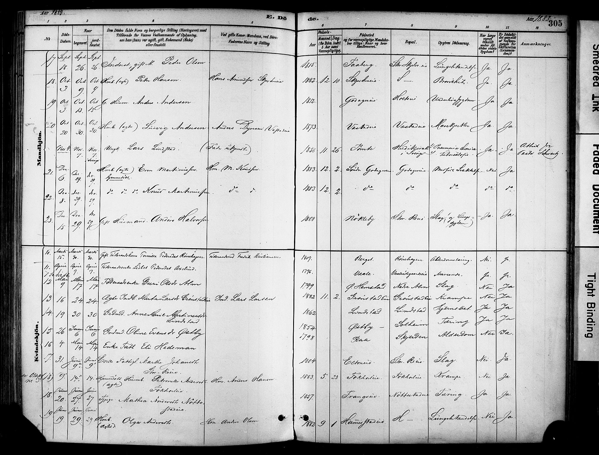 Stange prestekontor, AV/SAH-PREST-002/K/L0017: Parish register (official) no. 17, 1880-1893, p. 305