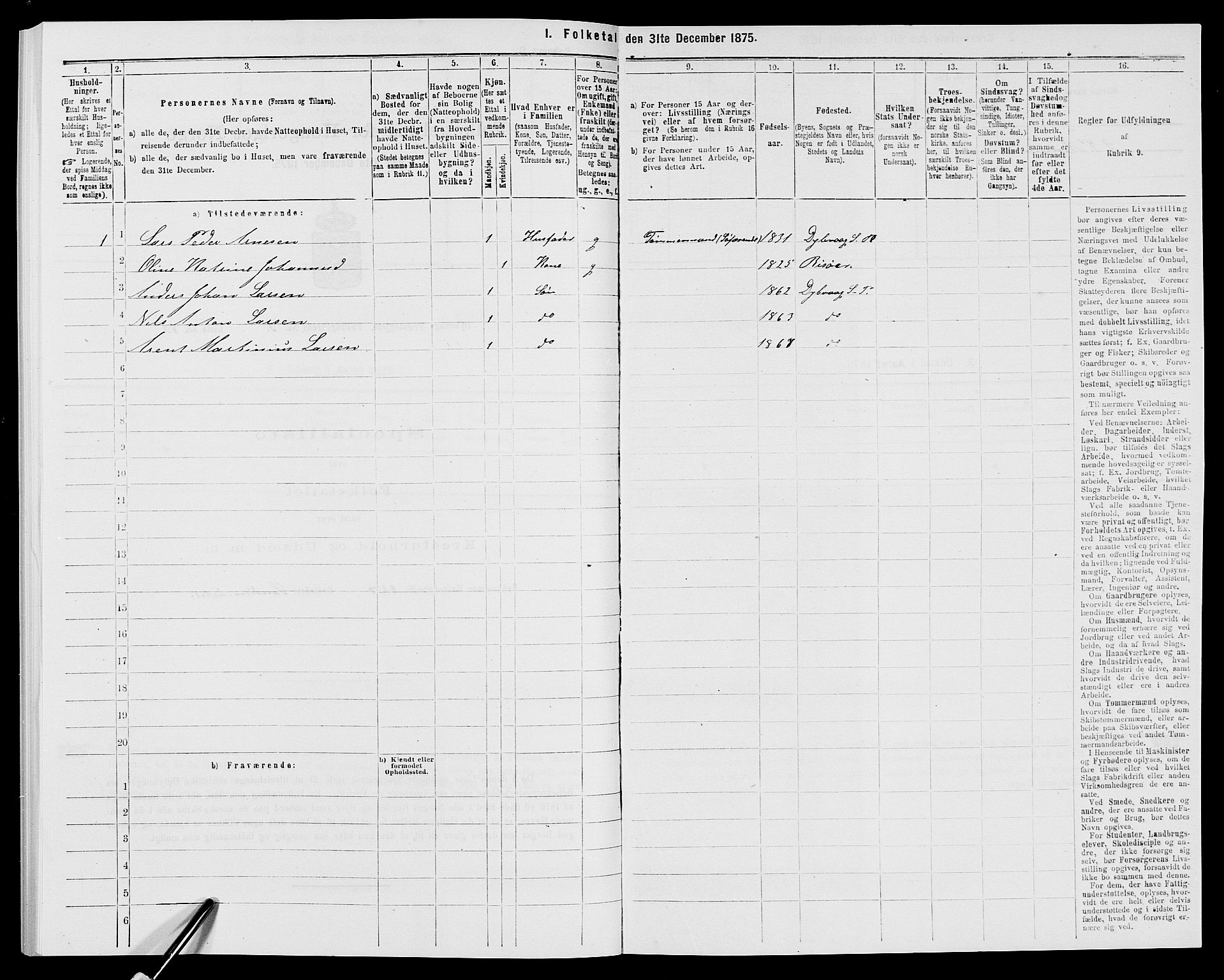 SAK, 1875 census for 0915P Dypvåg, 1875, p. 426