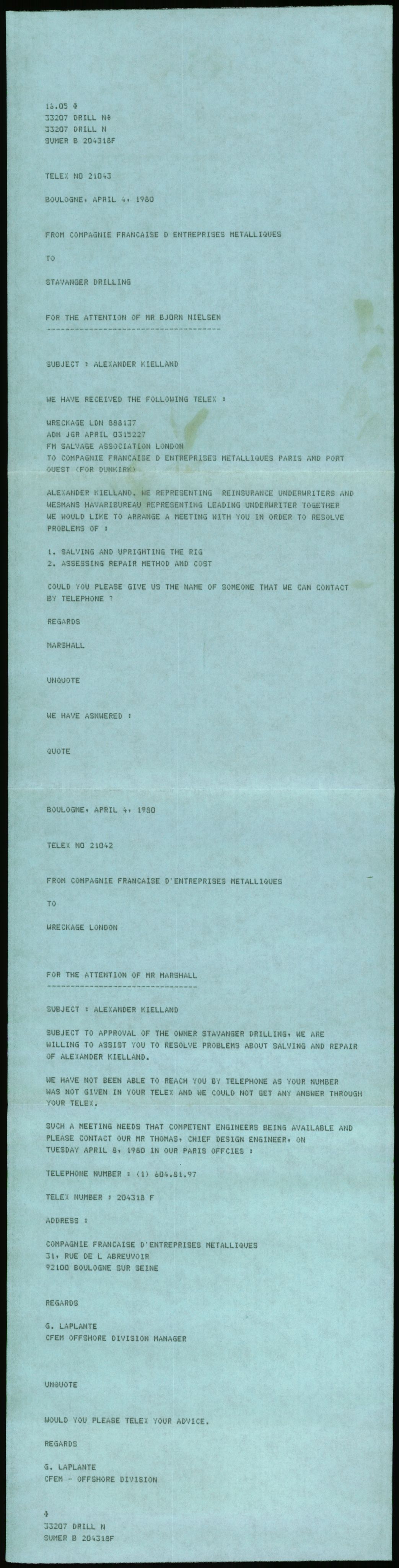 Pa 1503 - Stavanger Drilling AS, AV/SAST-A-101906/Da/L0013: Alexander L. Kielland - Saks- og korrespondansearkiv, 1980, p. 237