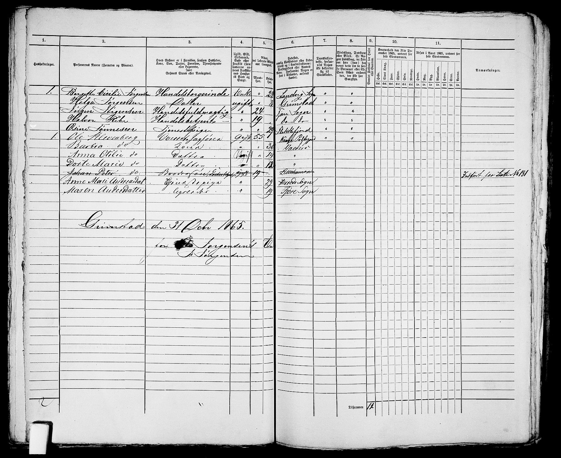 RA, 1865 census for Fjære/Grimstad, 1865, p. 53