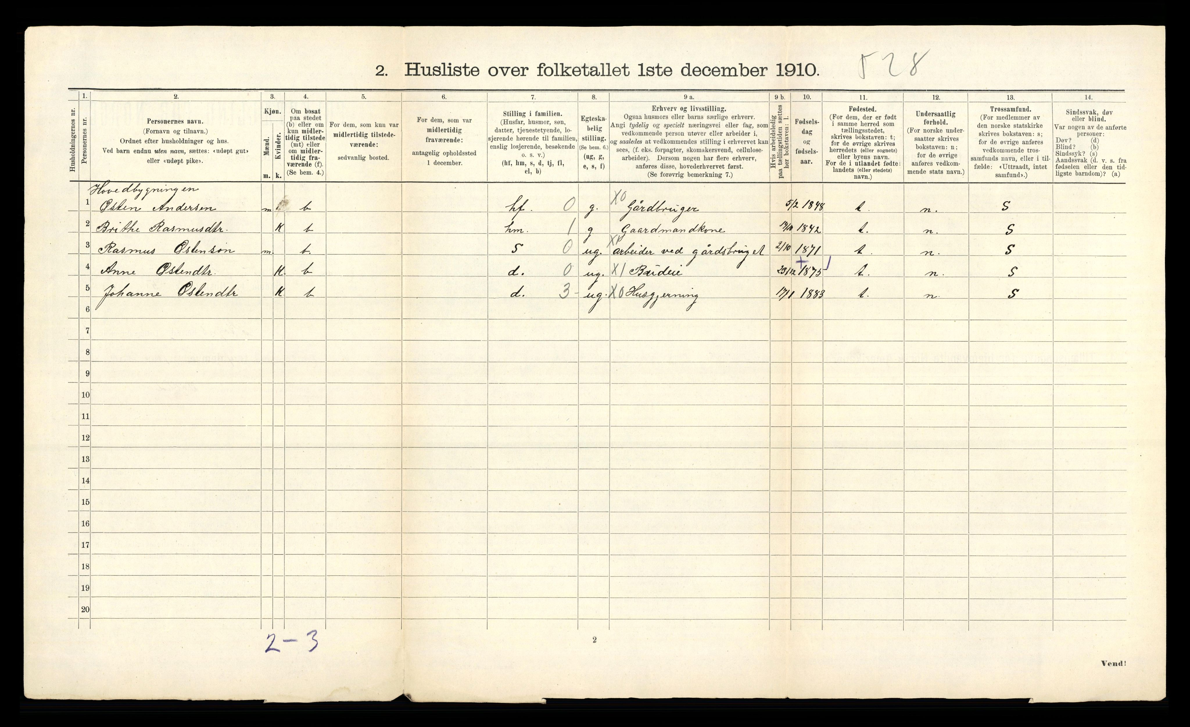 RA, 1910 census for Stryn, 1910, p. 56