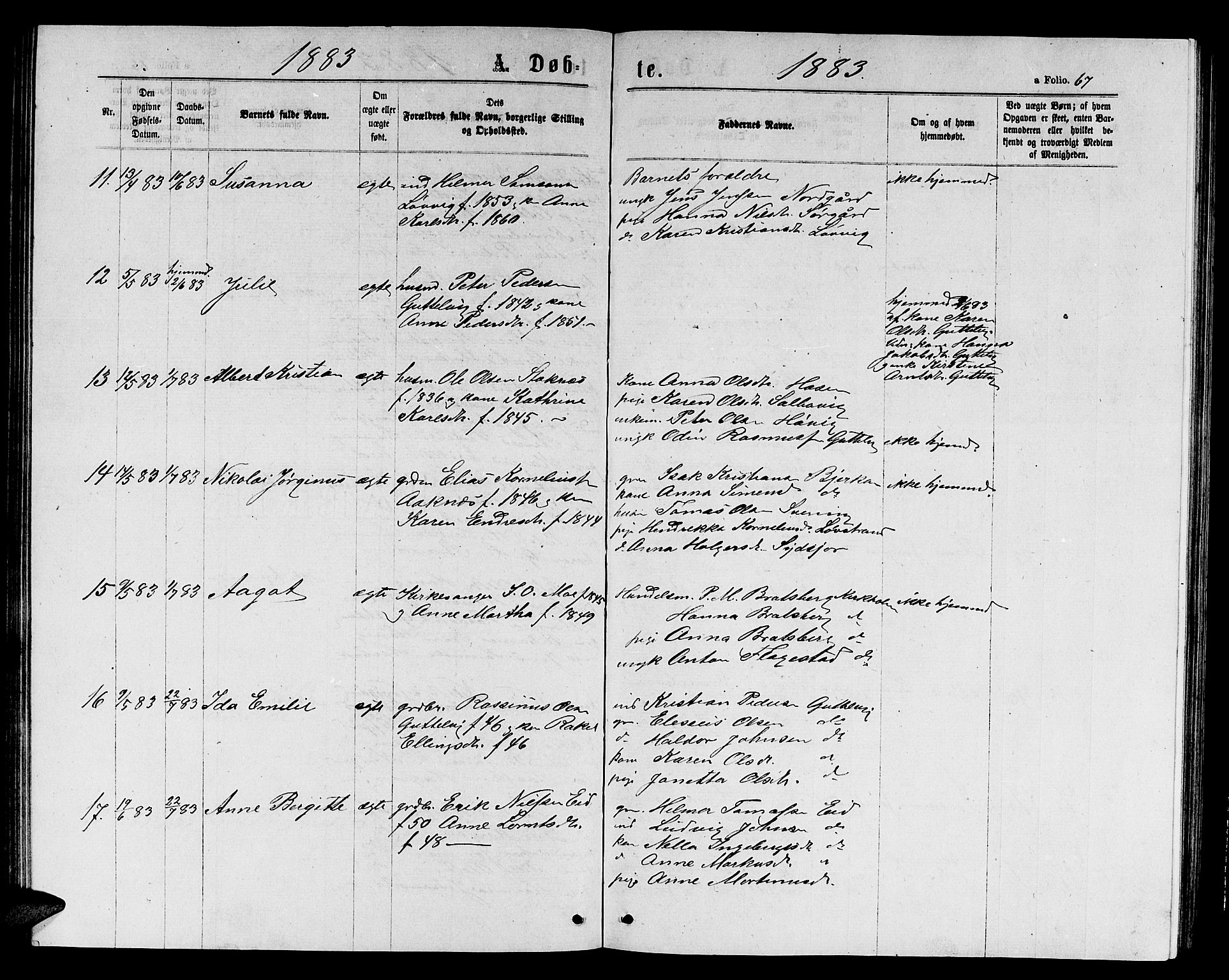 Ministerialprotokoller, klokkerbøker og fødselsregistre - Sør-Trøndelag, SAT/A-1456/656/L0695: Parish register (copy) no. 656C01, 1867-1889, p. 67