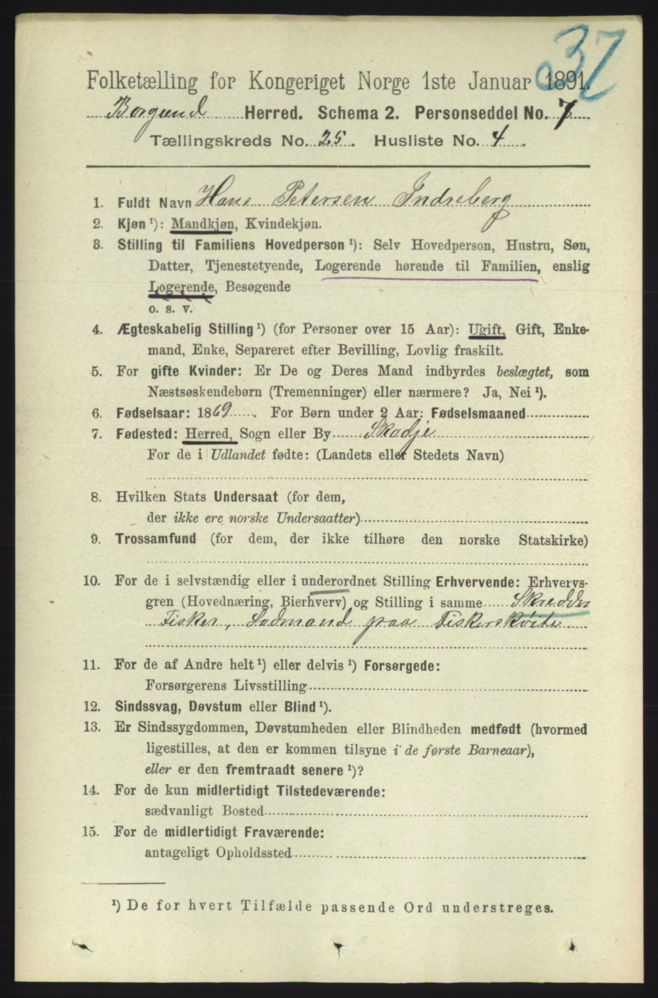 RA, 1891 census for 1531 Borgund, 1891, p. 7283