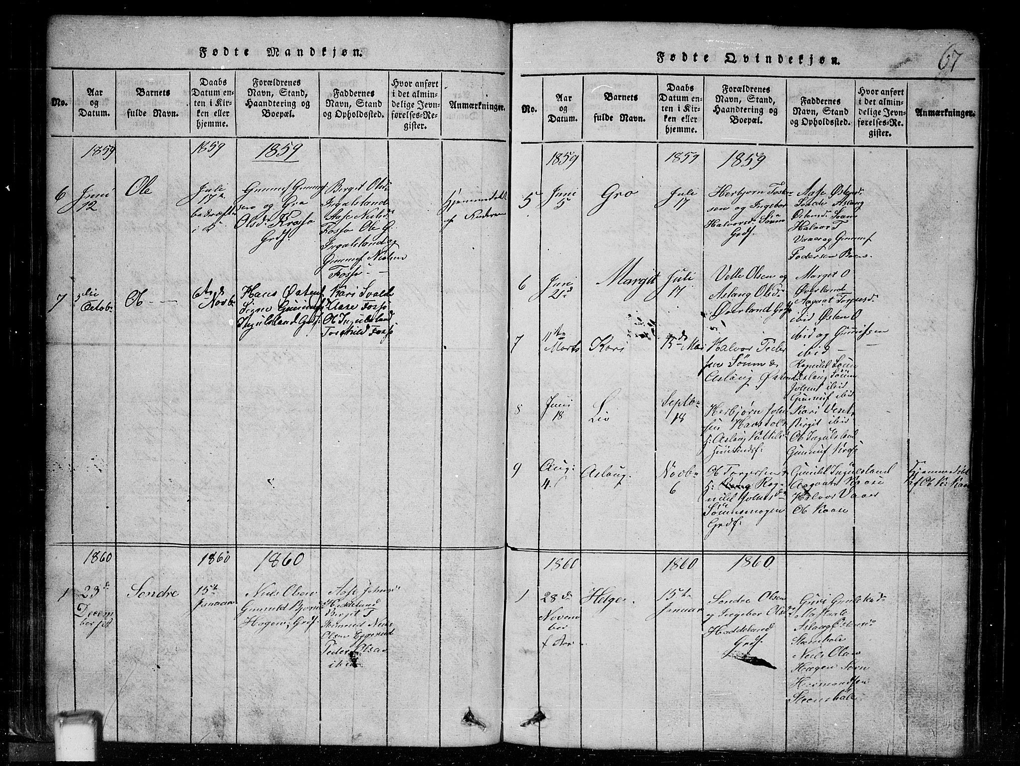 Tinn kirkebøker, SAKO/A-308/G/Gc/L0001: Parish register (copy) no. III 1, 1815-1879, p. 67