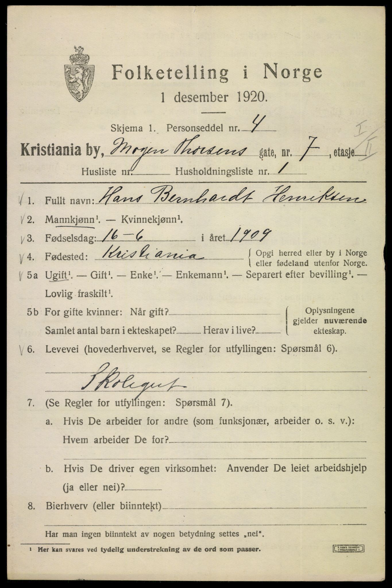 SAO, 1920 census for Kristiania, 1920, p. 396281