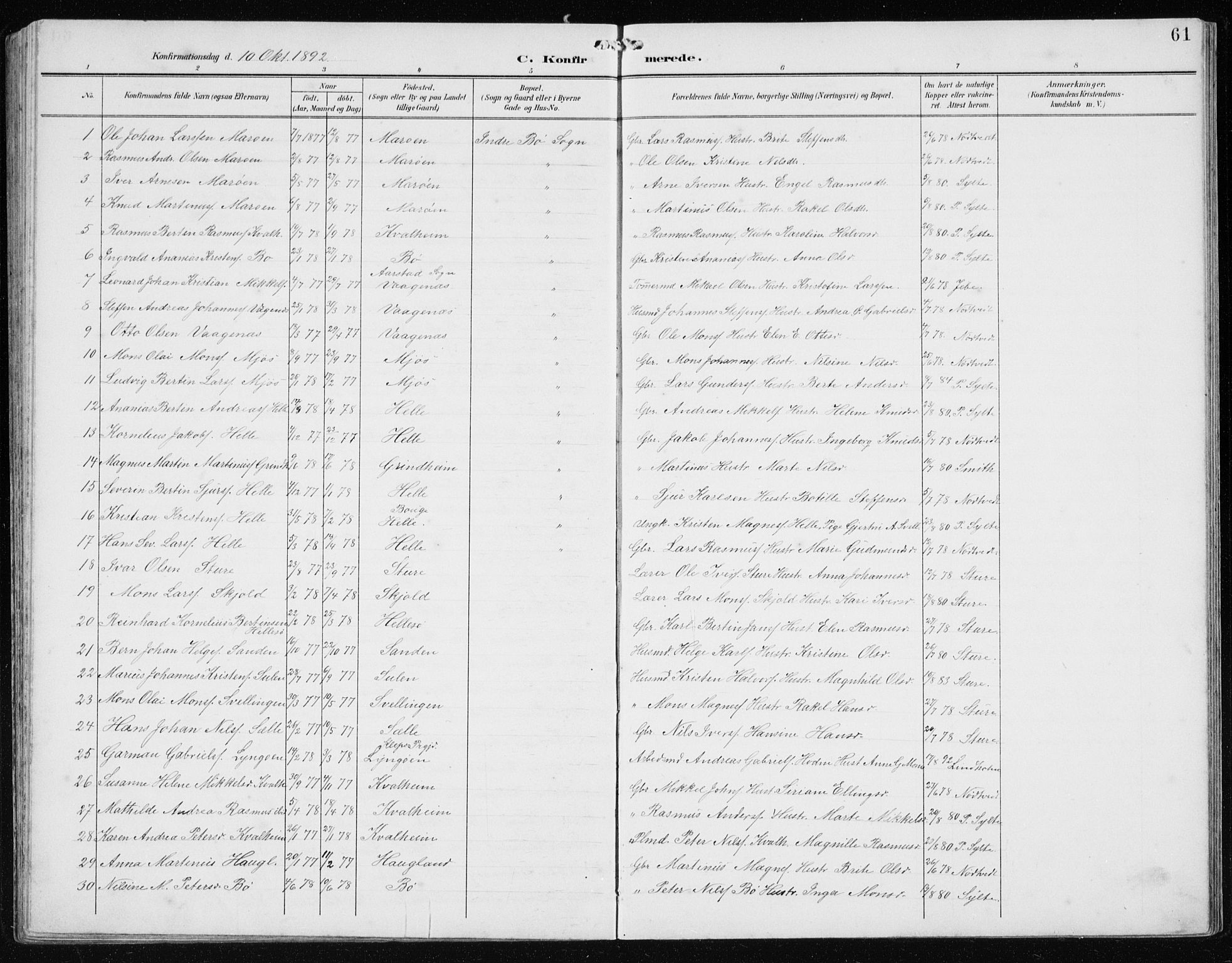 Manger sokneprestembete, AV/SAB-A-76801/H/Hab: Parish register (copy) no. B 3, 1891-1907, p. 61