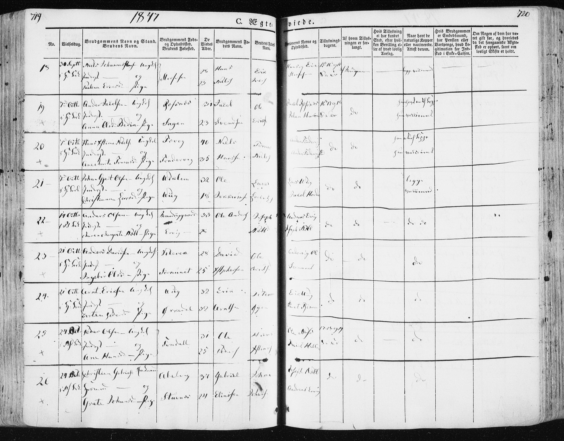Ministerialprotokoller, klokkerbøker og fødselsregistre - Sør-Trøndelag, SAT/A-1456/659/L0736: Parish register (official) no. 659A06, 1842-1856, p. 719-720