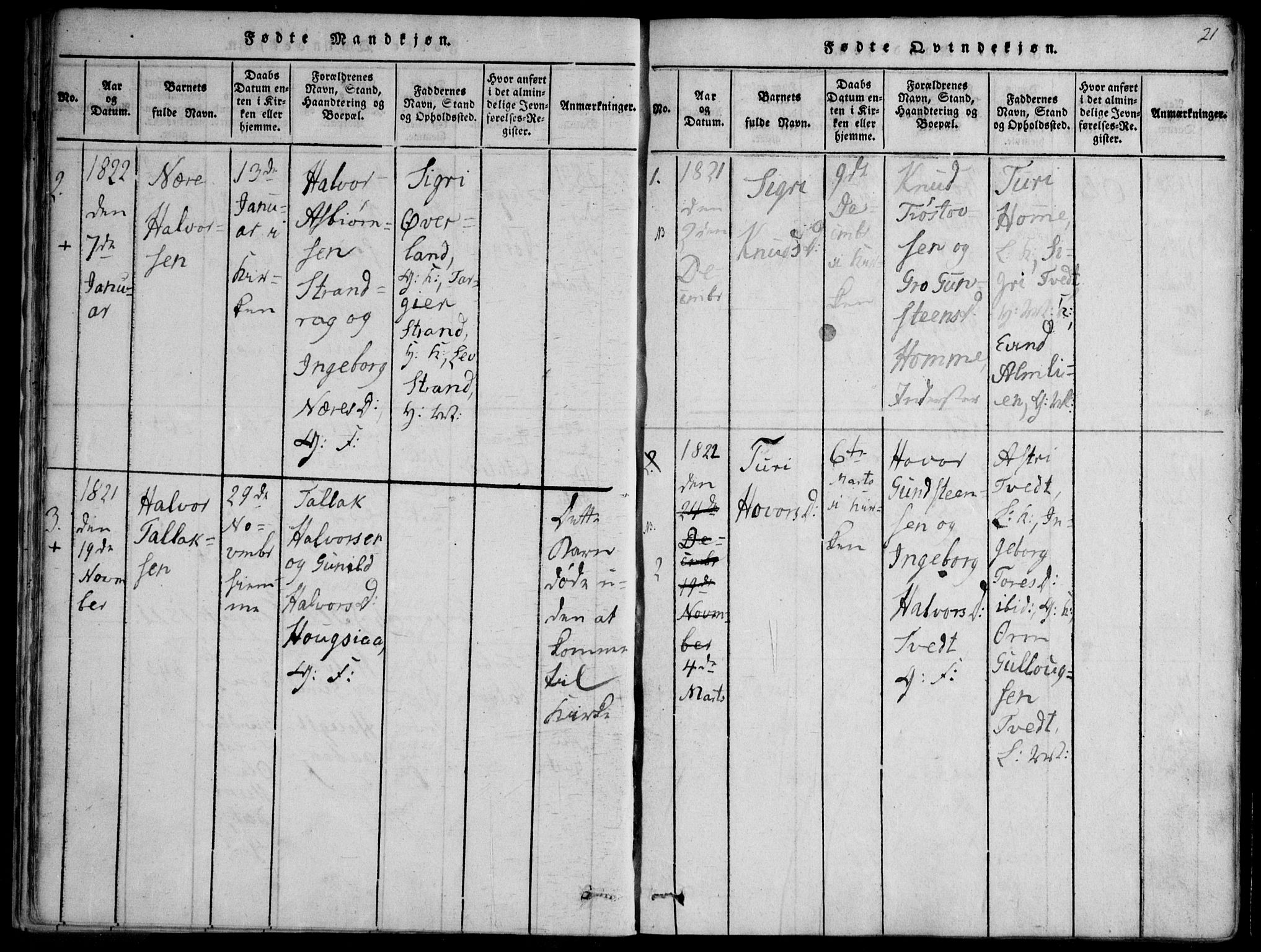 Nissedal kirkebøker, AV/SAKO-A-288/F/Fb/L0001: Parish register (official) no. II 1, 1814-1845, p. 21