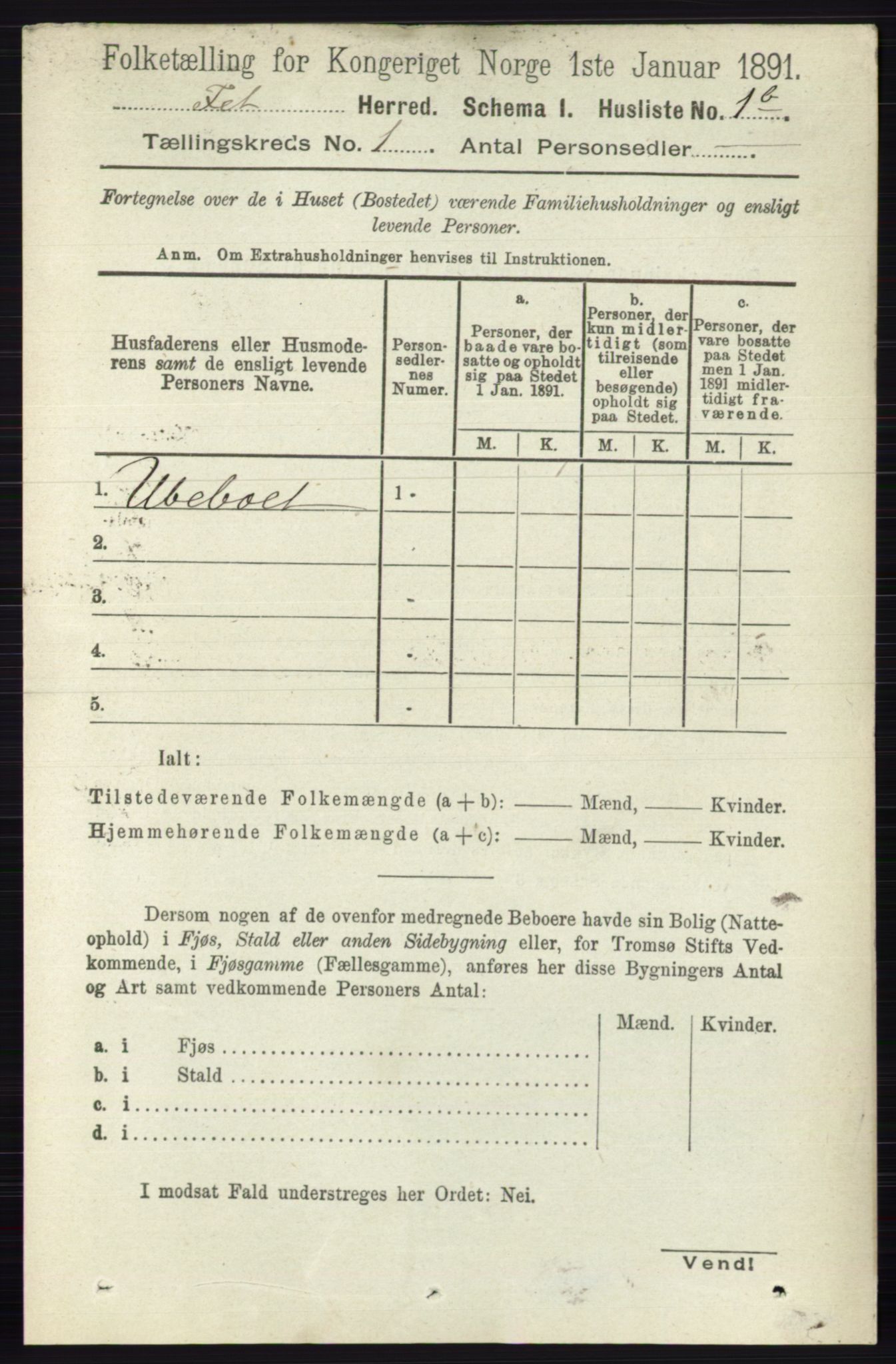 RA, 1891 census for 0227 Fet, 1891, p. 30