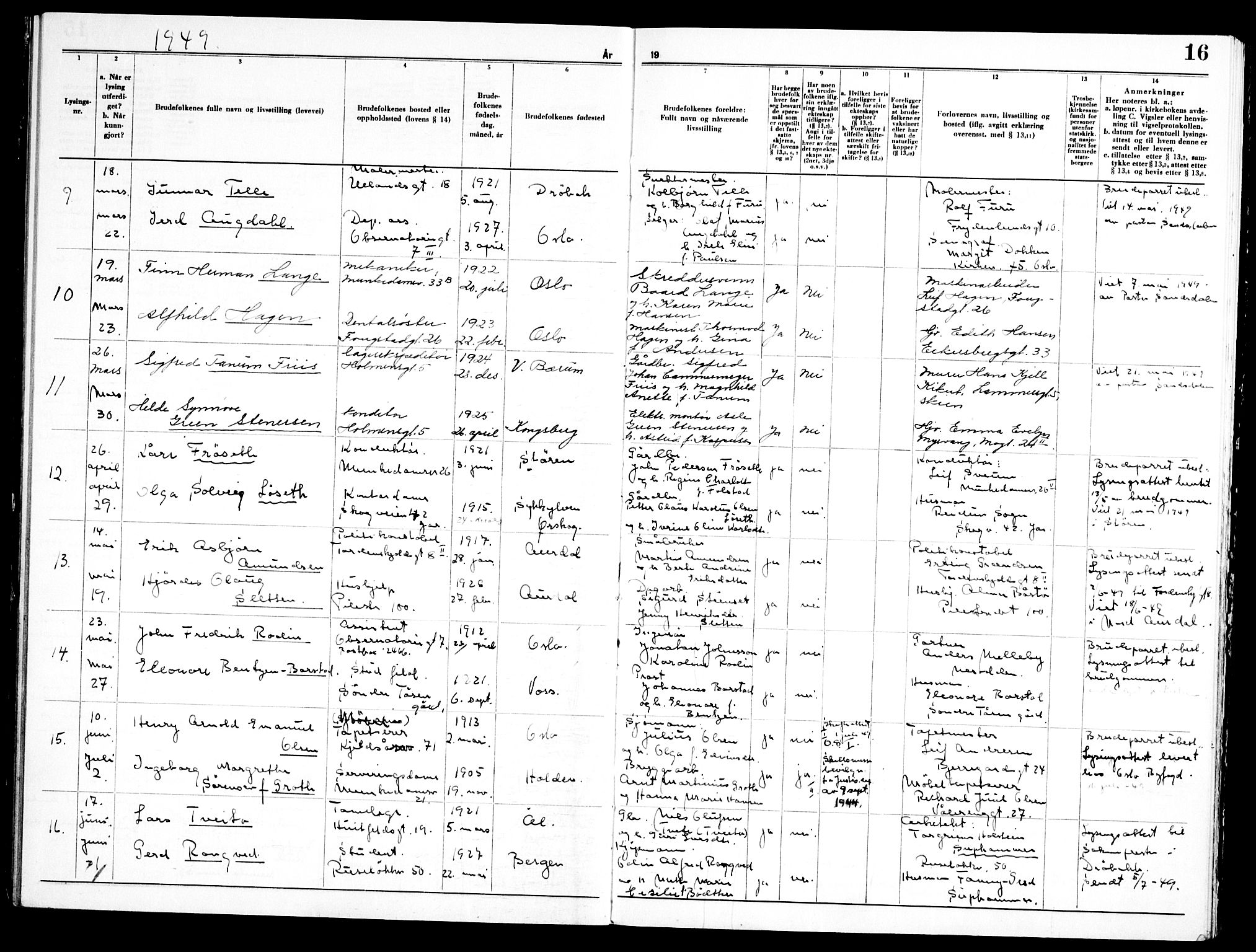 Piperviken prestekontor Kirkebøker, AV/SAO-A-10874/H/L0003: Banns register no. 3, 1945-1959, p. 16