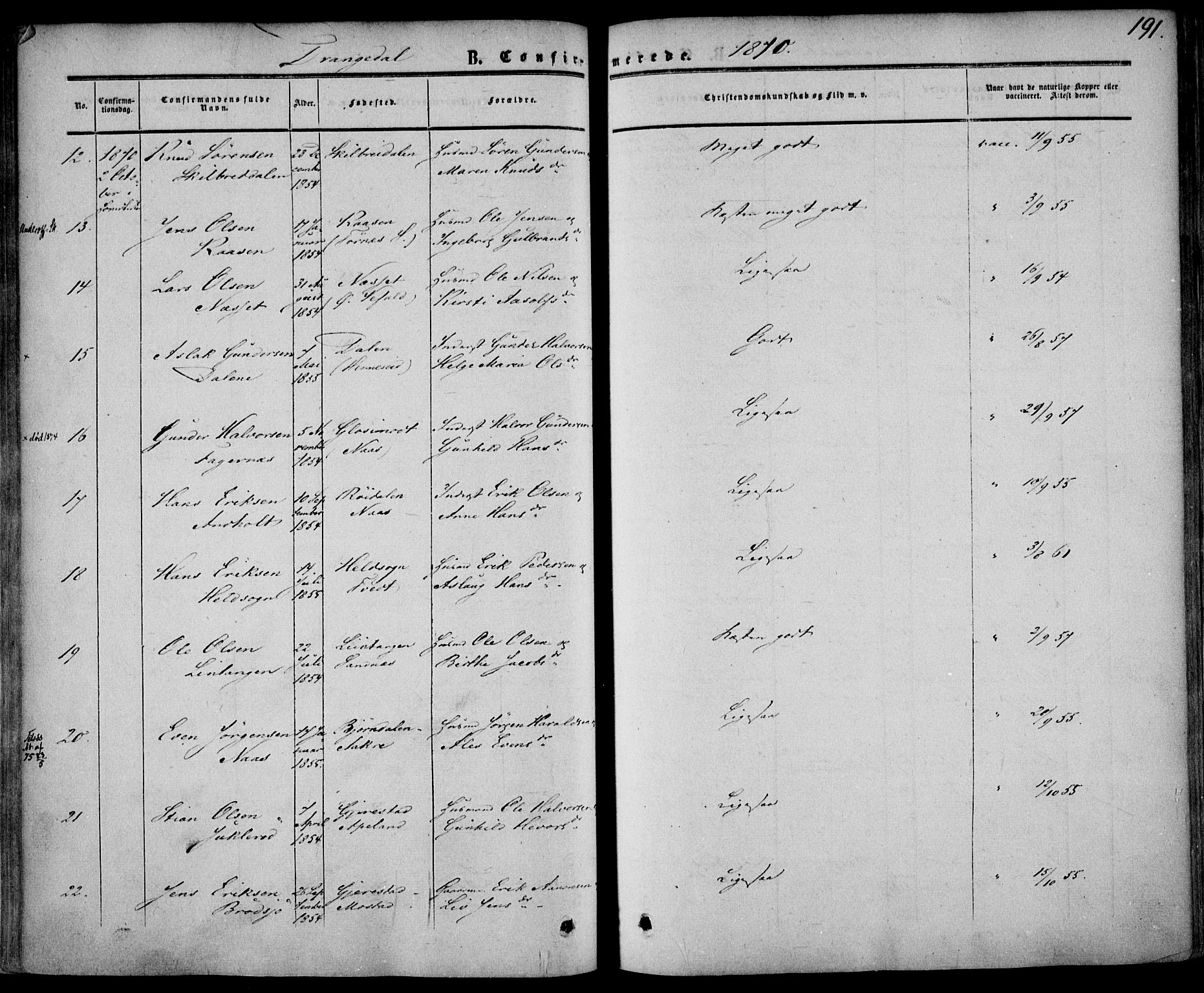 Drangedal kirkebøker, SAKO/A-258/F/Fa/L0008: Parish register (official) no. 8, 1857-1871, p. 191