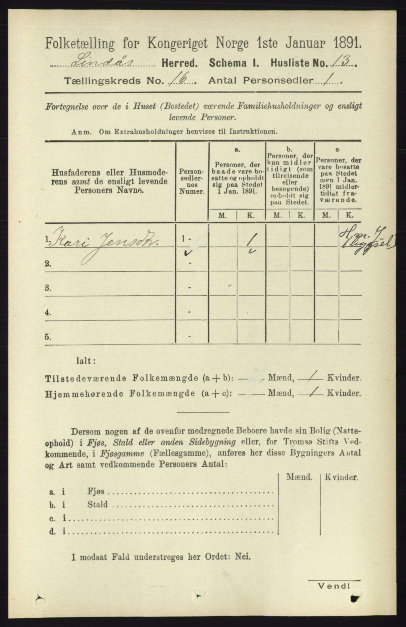 RA, 1891 census for 1263 Lindås, 1891, p. 5653