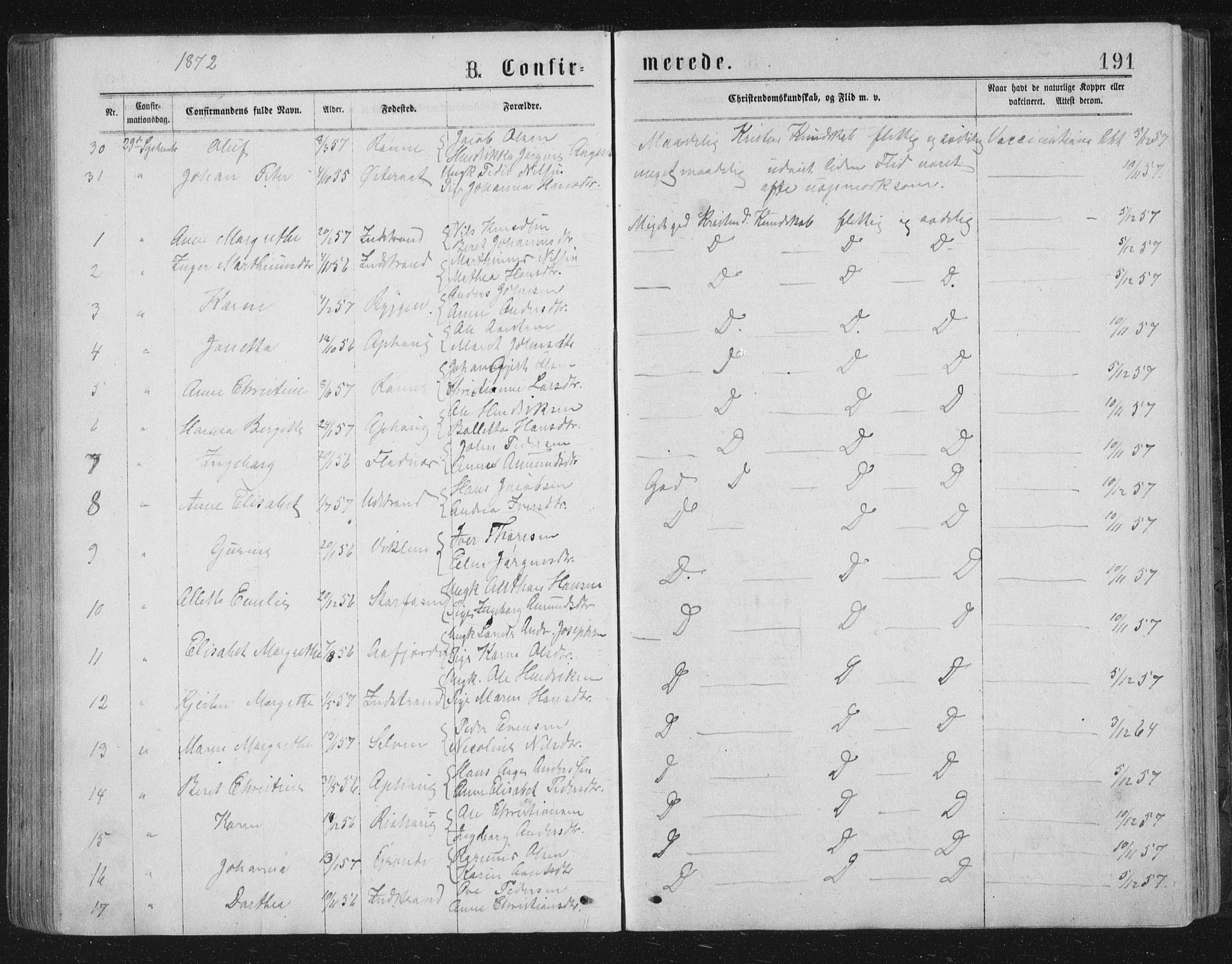 Ministerialprotokoller, klokkerbøker og fødselsregistre - Sør-Trøndelag, SAT/A-1456/659/L0745: Parish register (copy) no. 659C02, 1869-1892, p. 191