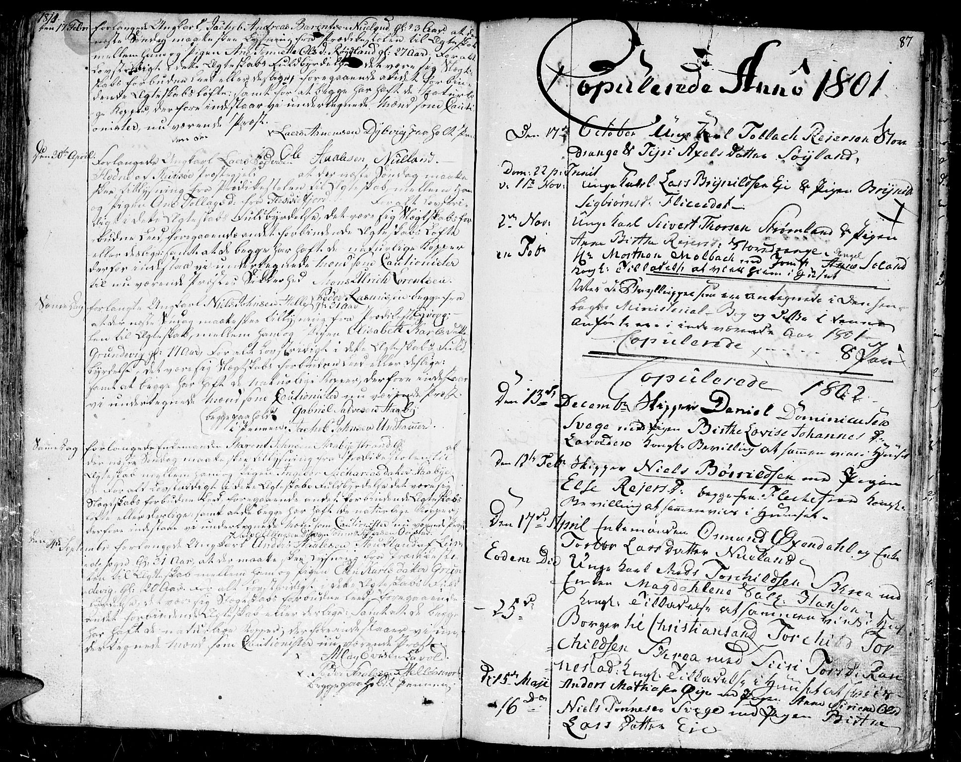 Flekkefjord sokneprestkontor, SAK/1111-0012/F/Fb/Fbc/L0002: Parish register (copy) no. B 2, 1801-1816, p. 87