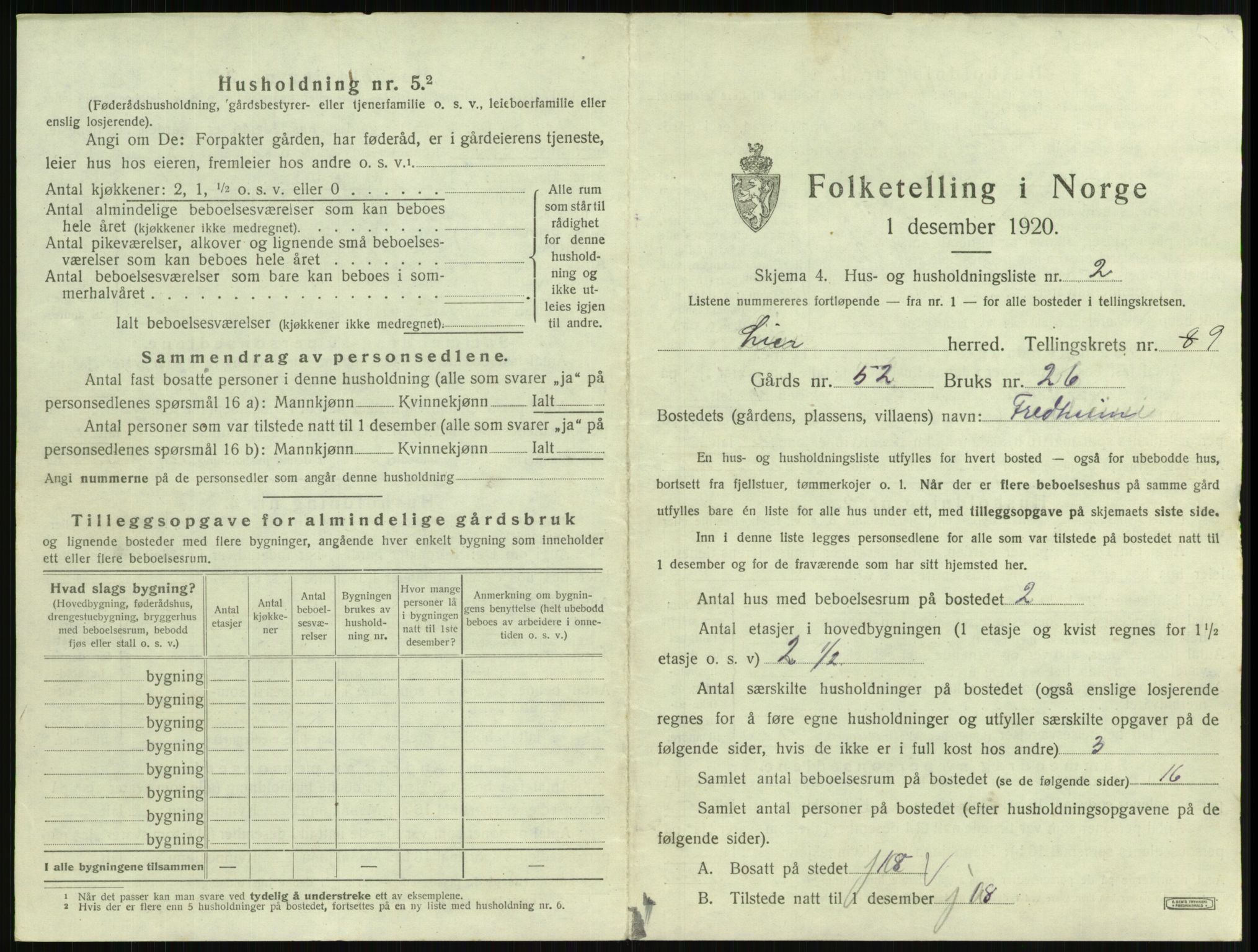 SAKO, 1920 census for Lier, 1920, p. 1445