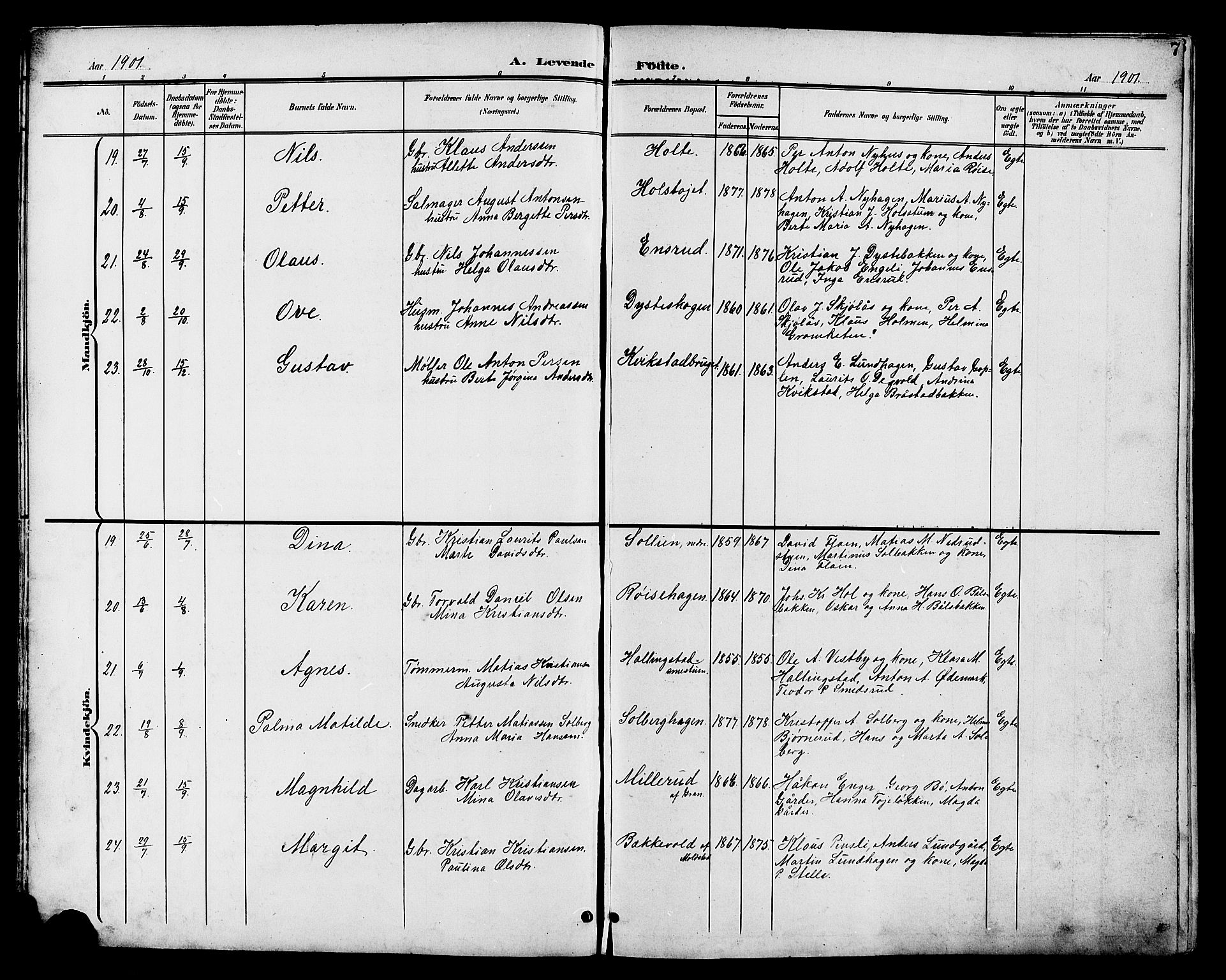 Vestre Toten prestekontor, AV/SAH-PREST-108/H/Ha/Hab/L0011: Parish register (copy) no. 11, 1901-1911, p. 7