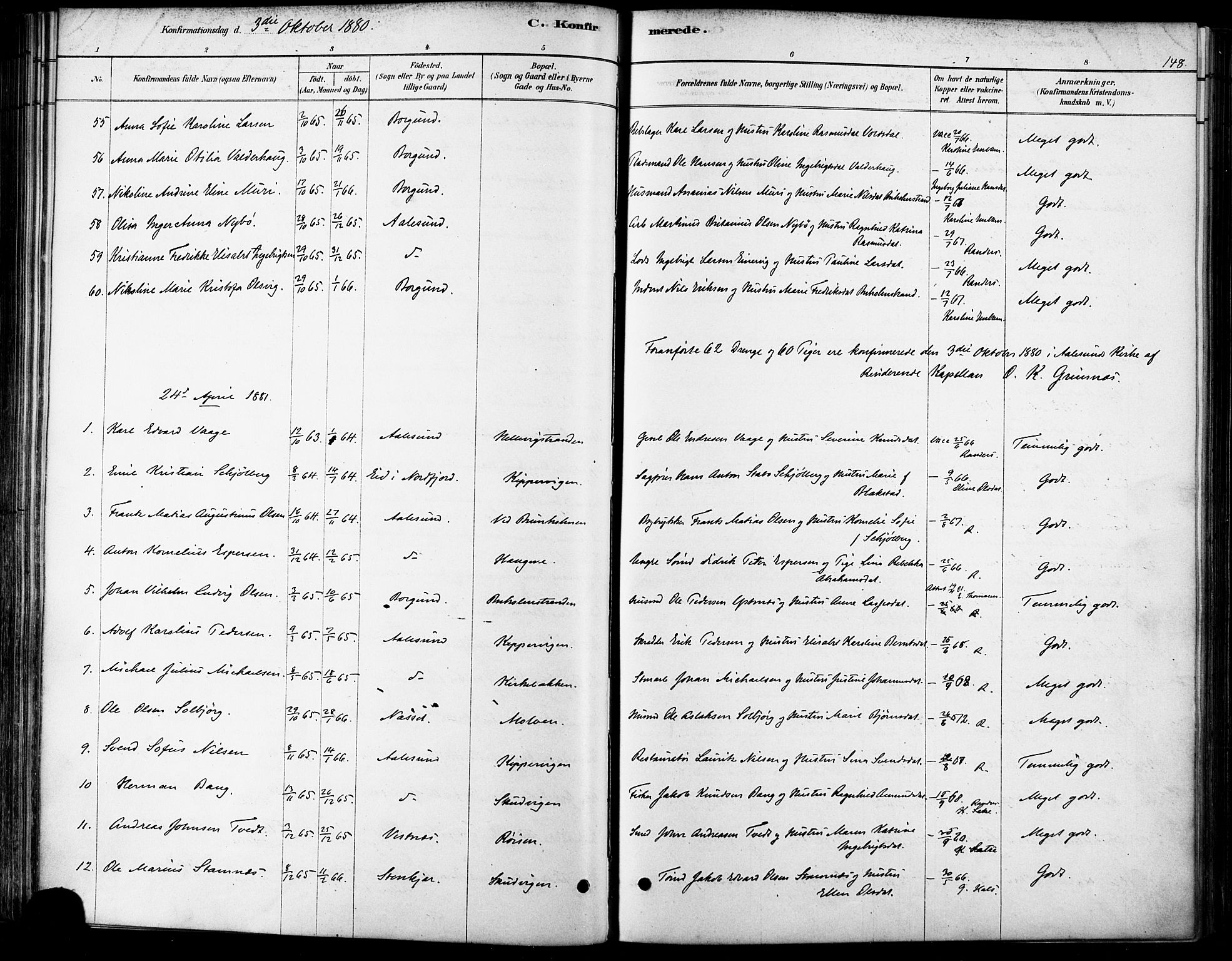 Ministerialprotokoller, klokkerbøker og fødselsregistre - Møre og Romsdal, SAT/A-1454/529/L0454: Parish register (official) no. 529A04, 1878-1885, p. 148