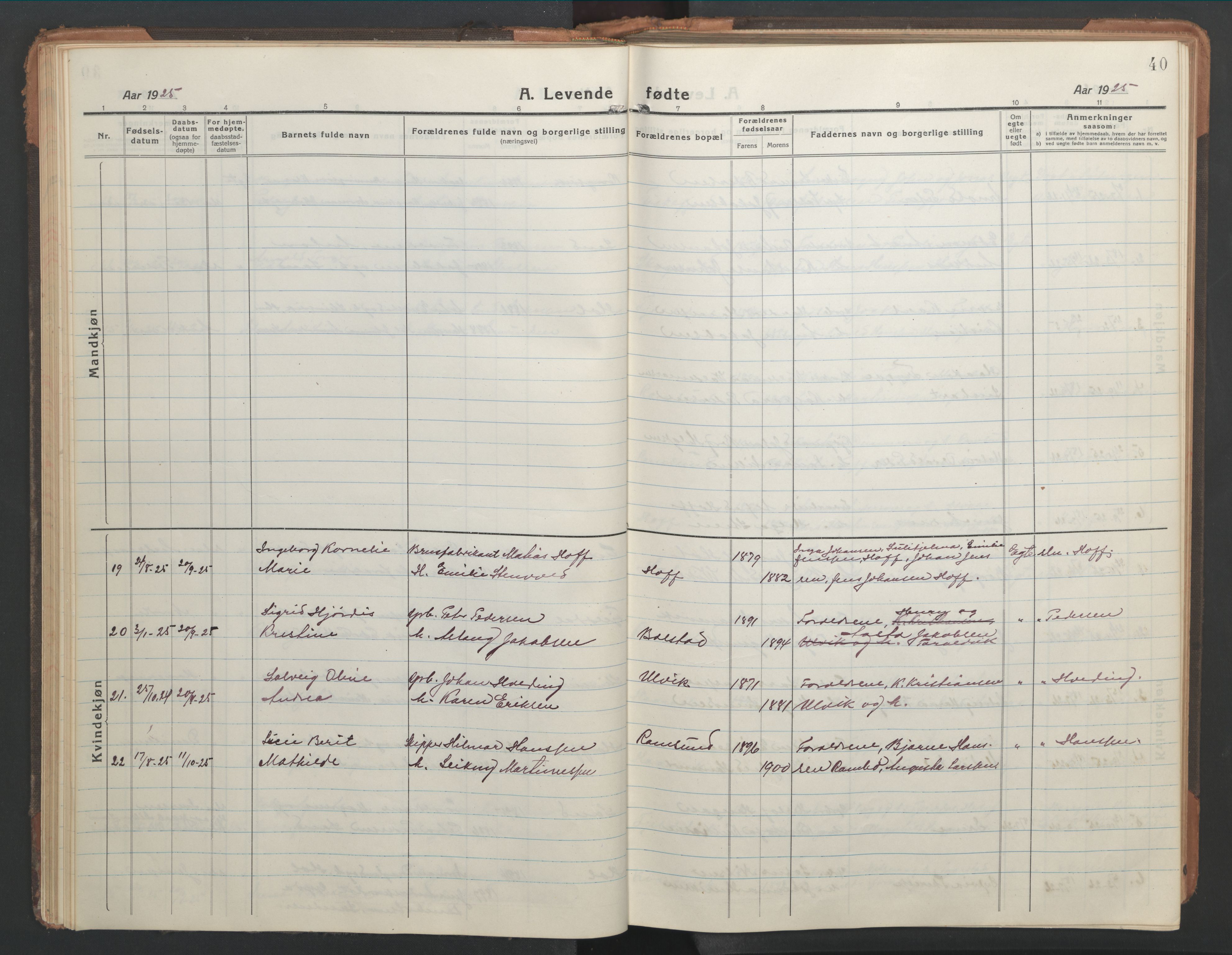 Ministerialprotokoller, klokkerbøker og fødselsregistre - Nordland, AV/SAT-A-1459/865/L0933: Parish register (copy) no. 865C05, 1917-1947, p. 40