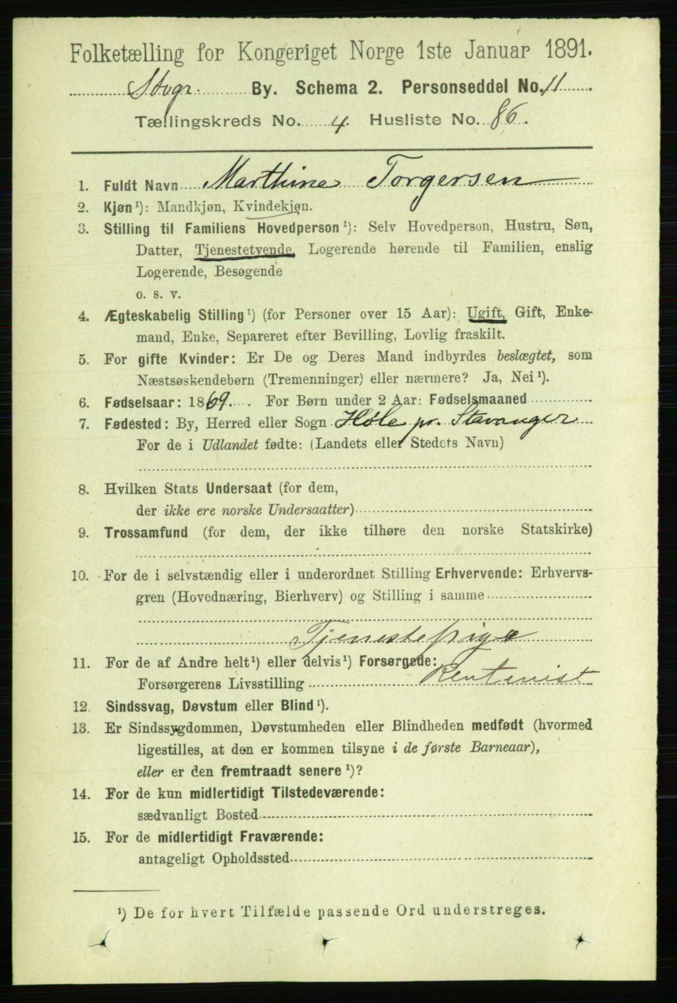 RA, 1891 census for 1103 Stavanger, 1891, p. 8594