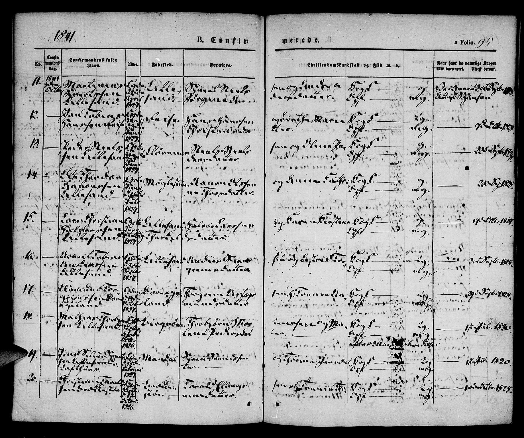 Vestre Moland sokneprestkontor, AV/SAK-1111-0046/F/Fa/Fab/L0005: Parish register (official) no. A 5, 1841-1849, p. 95