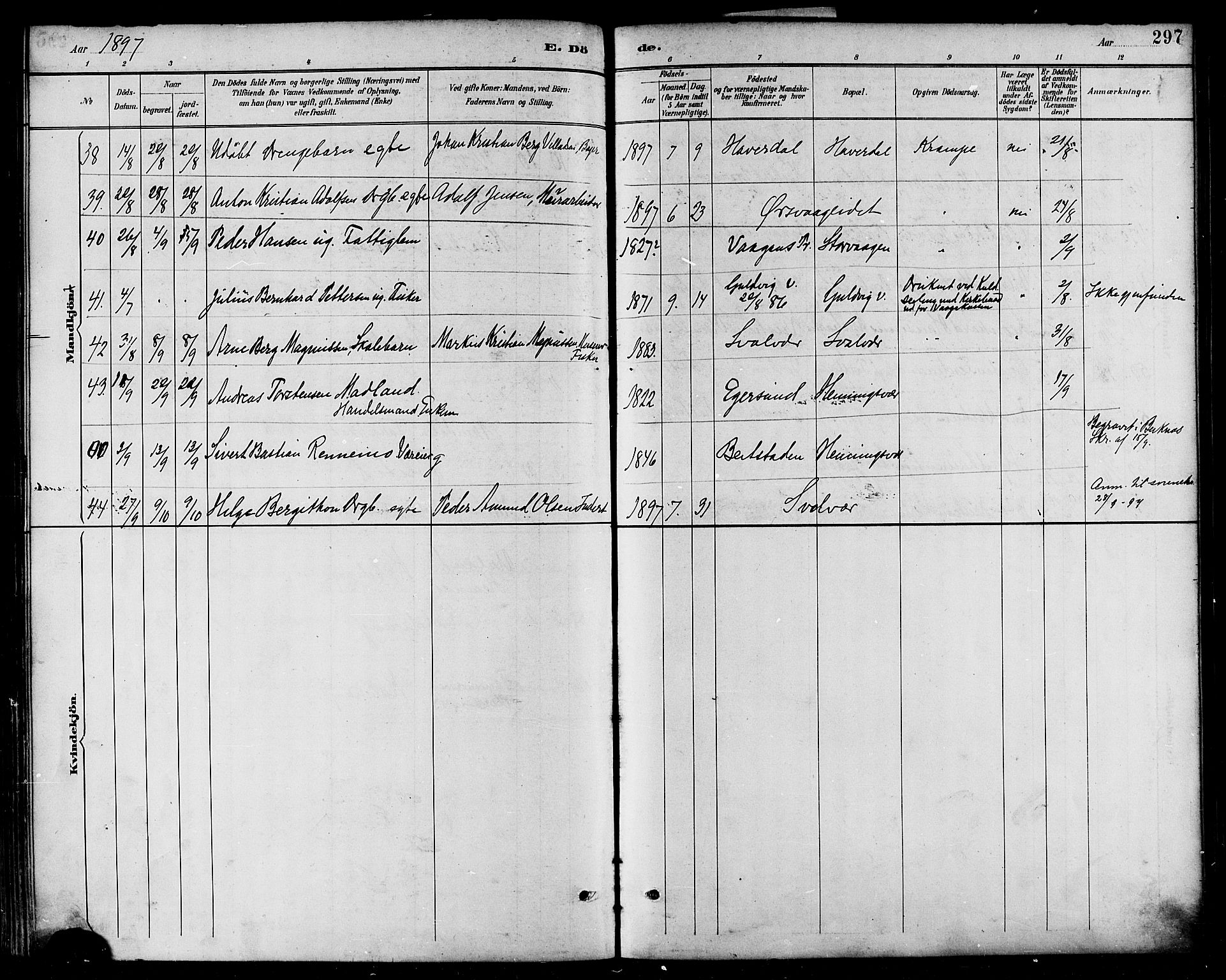 Ministerialprotokoller, klokkerbøker og fødselsregistre - Nordland, AV/SAT-A-1459/874/L1060: Parish register (official) no. 874A04, 1890-1899, p. 297