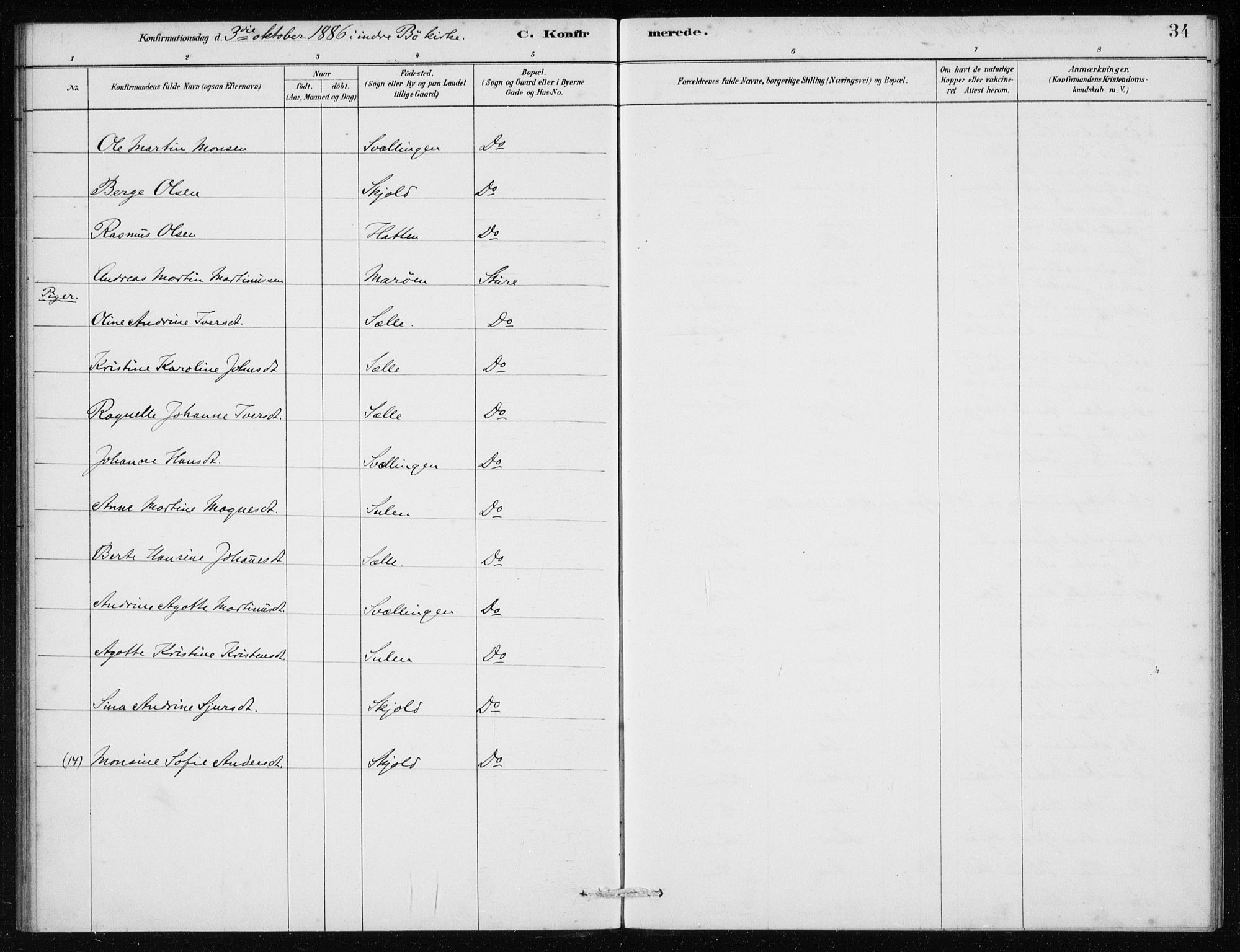 Manger sokneprestembete, AV/SAB-A-76801/H/Haa: Parish register (official) no. E  1, 1881-1890, p. 34