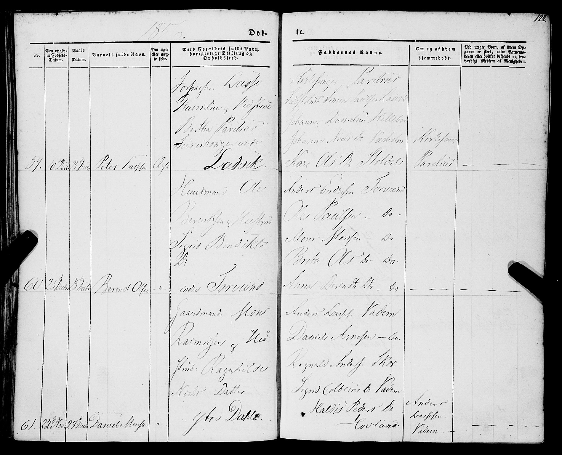 Lavik sokneprestembete, AV/SAB-A-80901: Parish register (official) no. A 3, 1843-1863, p. 122