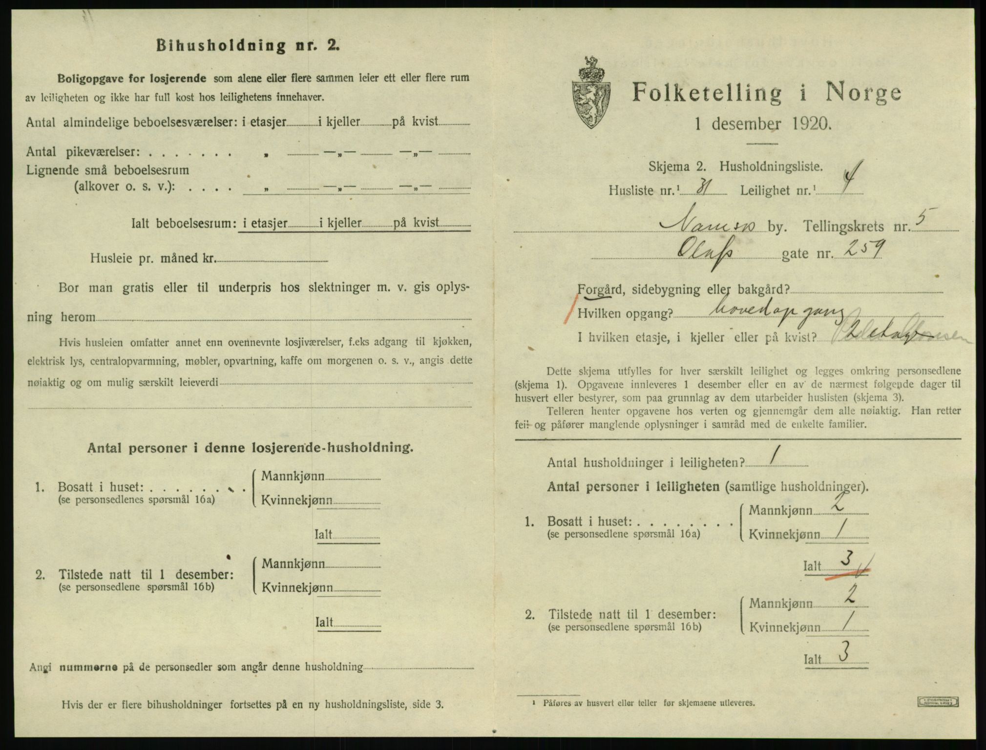 SAT, 1920 census for Namsos, 1920, p. 1723