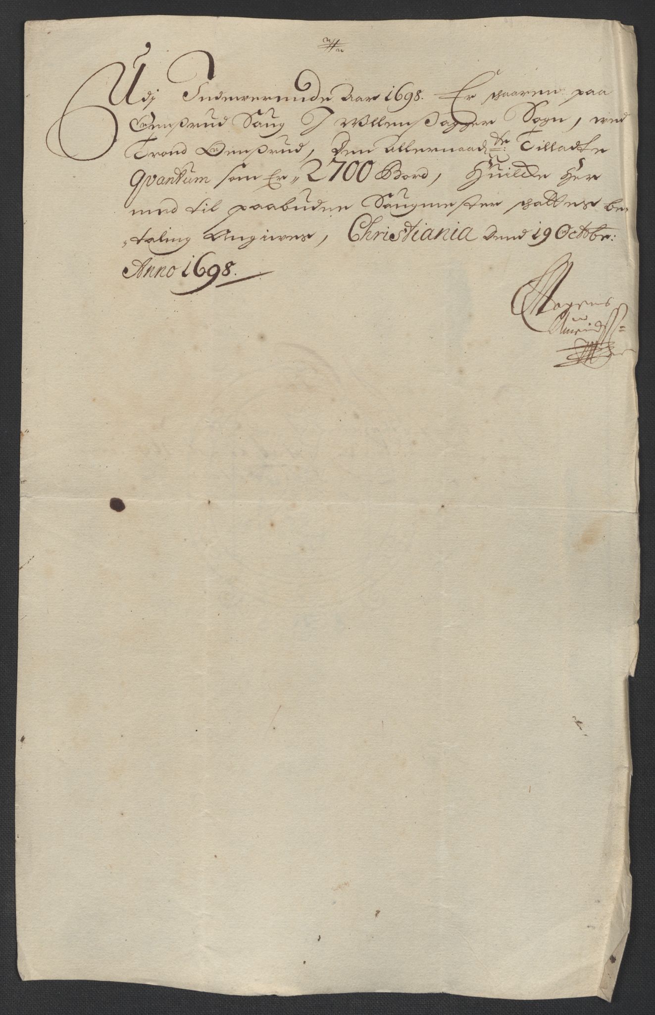 Rentekammeret inntil 1814, Reviderte regnskaper, Fogderegnskap, AV/RA-EA-4092/R12/L0710: Fogderegnskap Øvre Romerike, 1698, p. 261