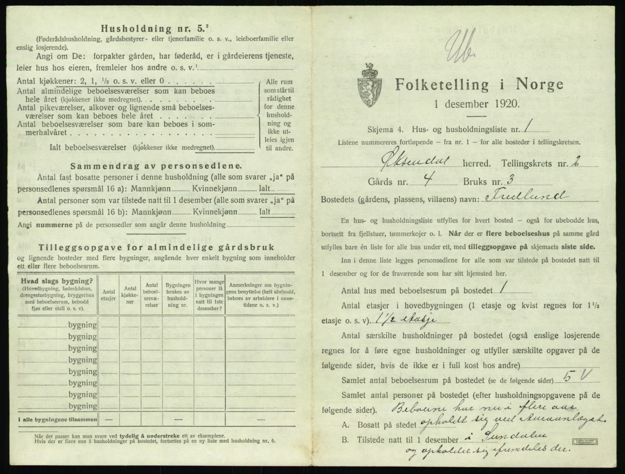 SAT, 1920 census for Øksendal, 1920, p. 123