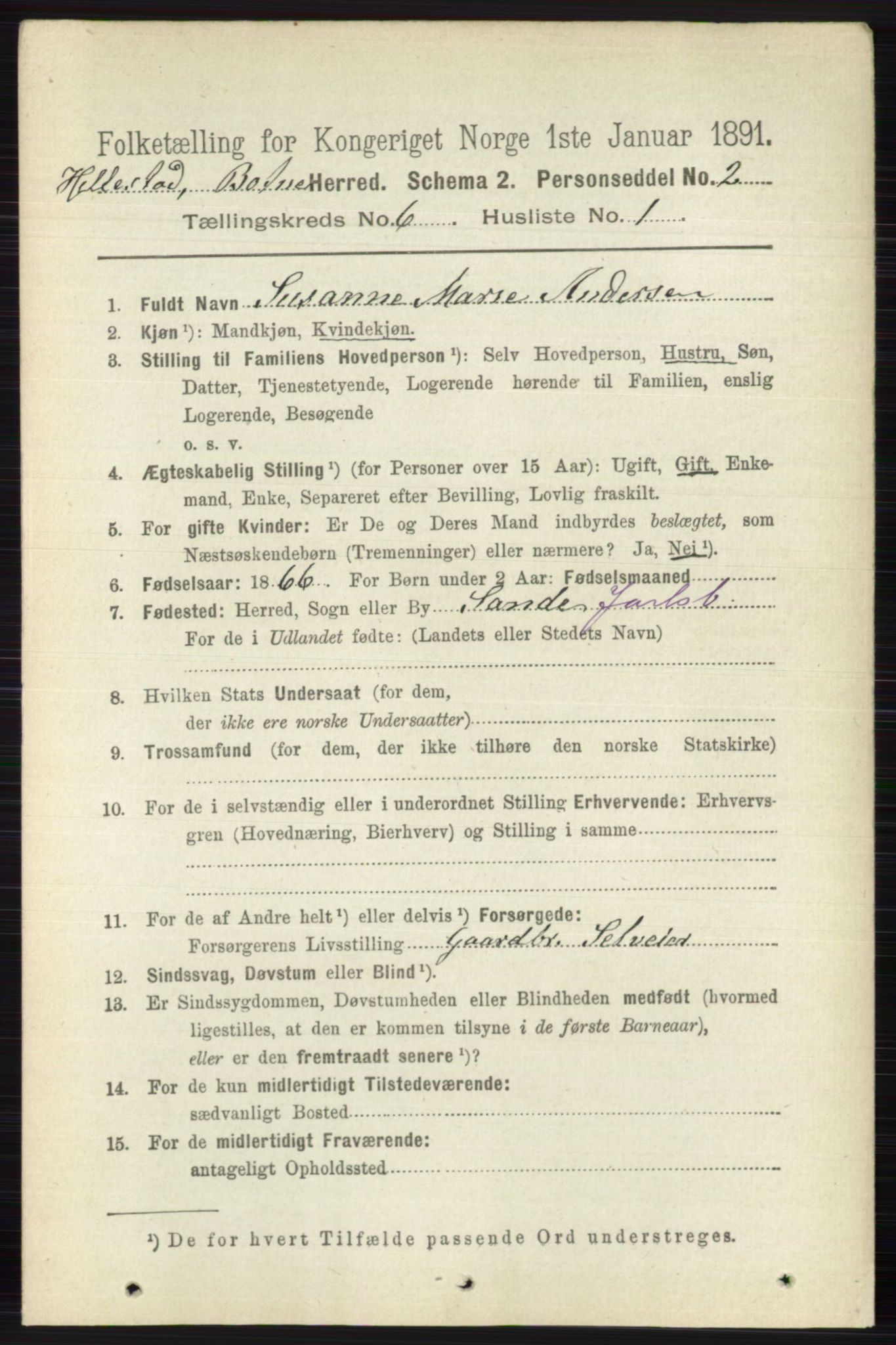 RA, 1891 census for 0715 Botne, 1891, p. 2291