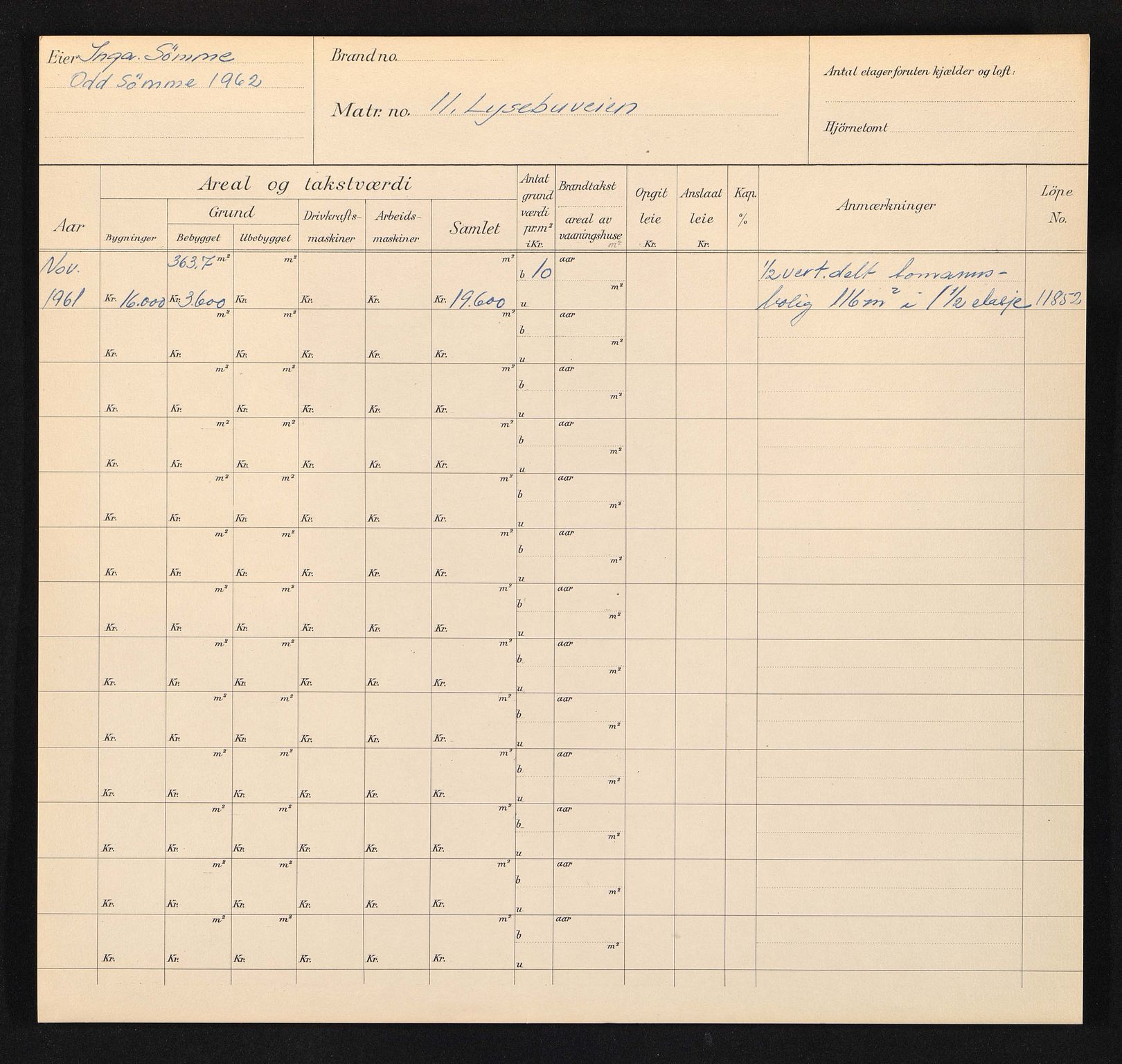 Stavanger kommune. Skattetakstvesenet, BYST/A-0440/F/Fa/Faa/L0029/0002: Skattetakstkort / Lysebuveien 1 - Lysefjordgata 31