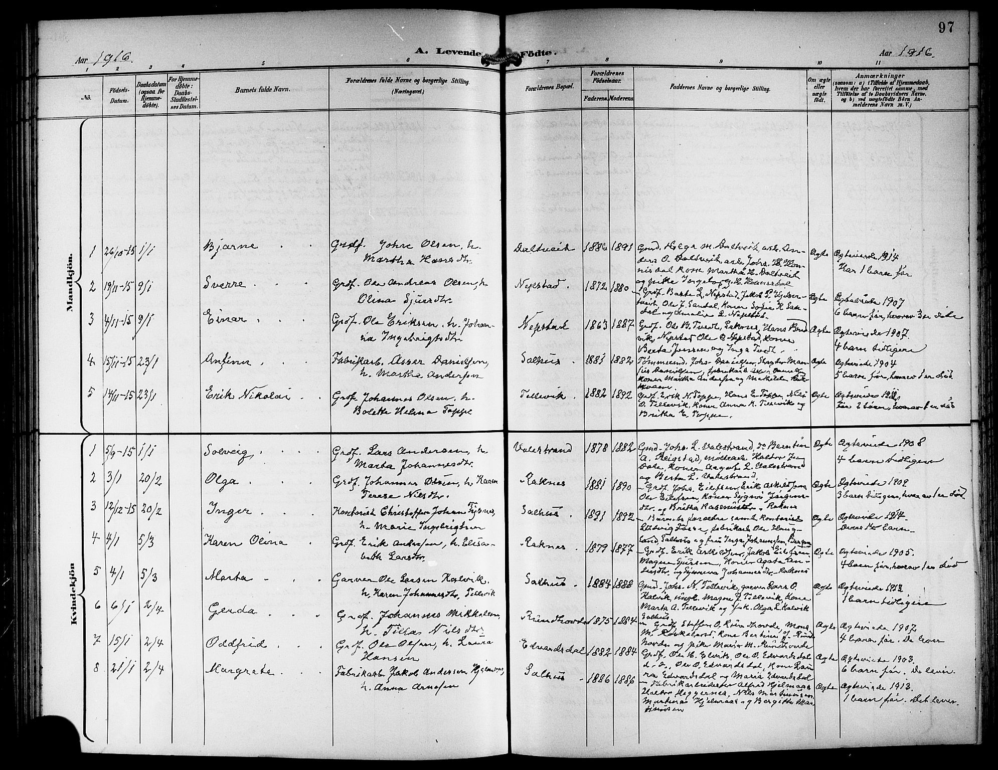 Hamre sokneprestembete, SAB/A-75501/H/Ha/Hab: Parish register (copy) no. B 4, 1898-1919, p. 97