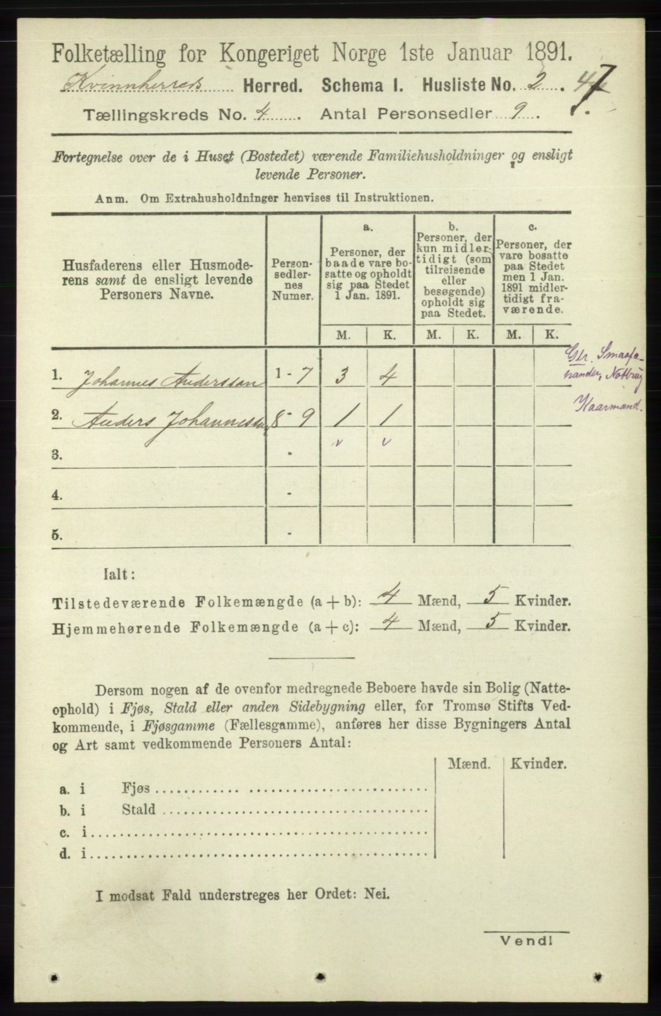 RA, 1891 census for 1224 Kvinnherad, 1891, p. 1335