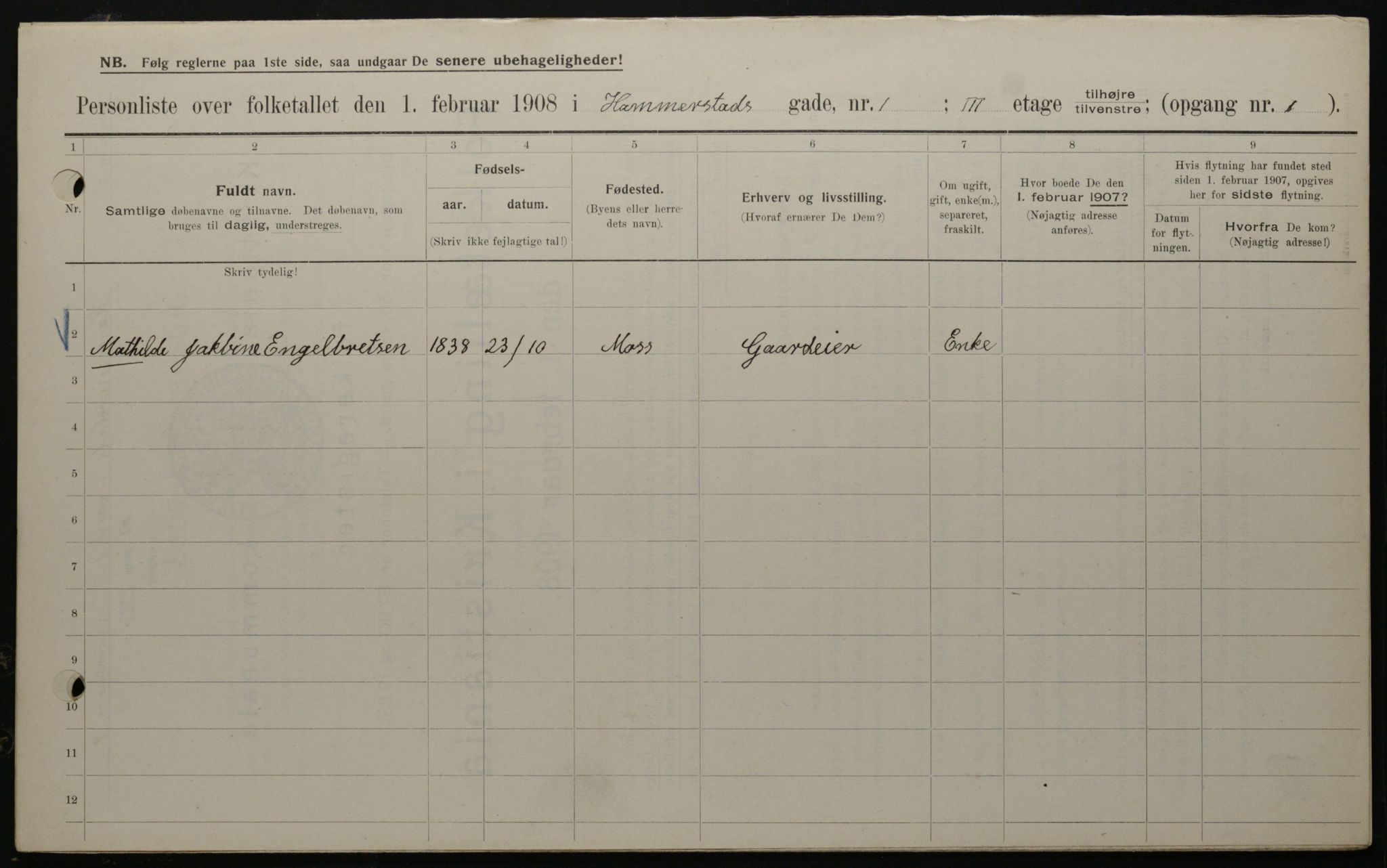 OBA, Municipal Census 1908 for Kristiania, 1908, p. 31129