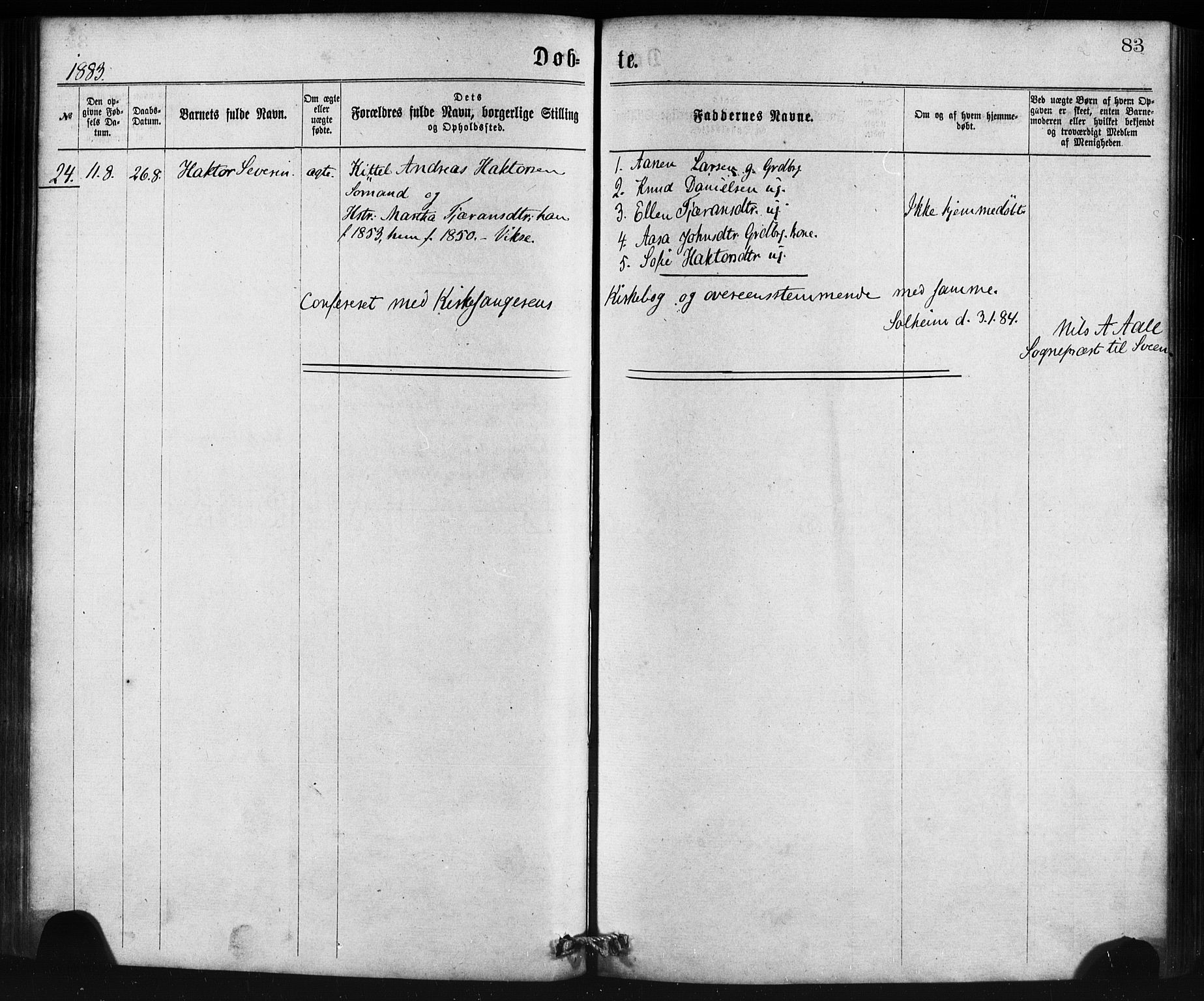 Sveio Sokneprestembete, AV/SAB-A-78501/H/Haa: Parish register (official) no. B 1, 1870-1883, p. 83