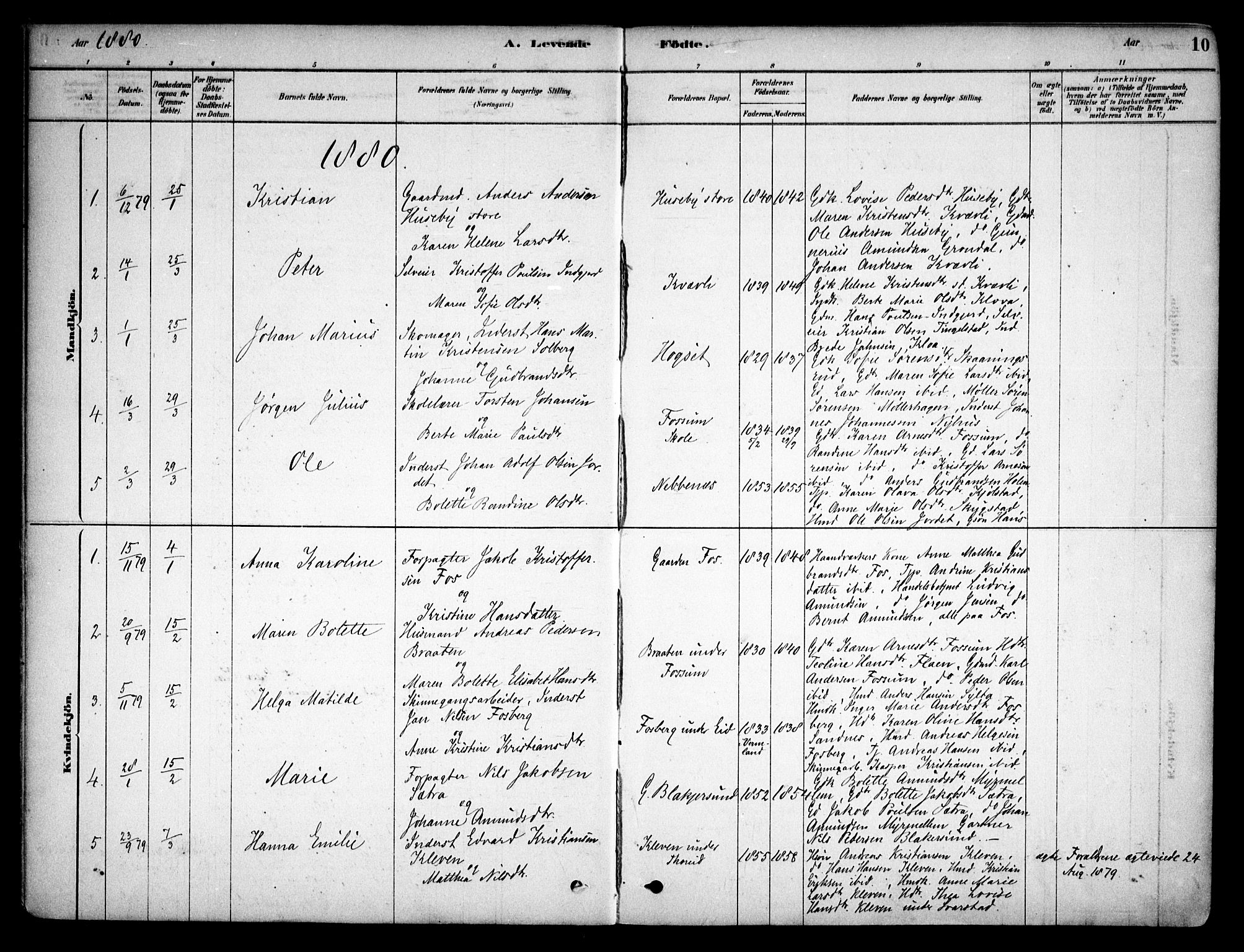 Aurskog prestekontor Kirkebøker, SAO/A-10304a/F/Fb/L0001: Parish register (official) no. II 1, 1878-1909, p. 10